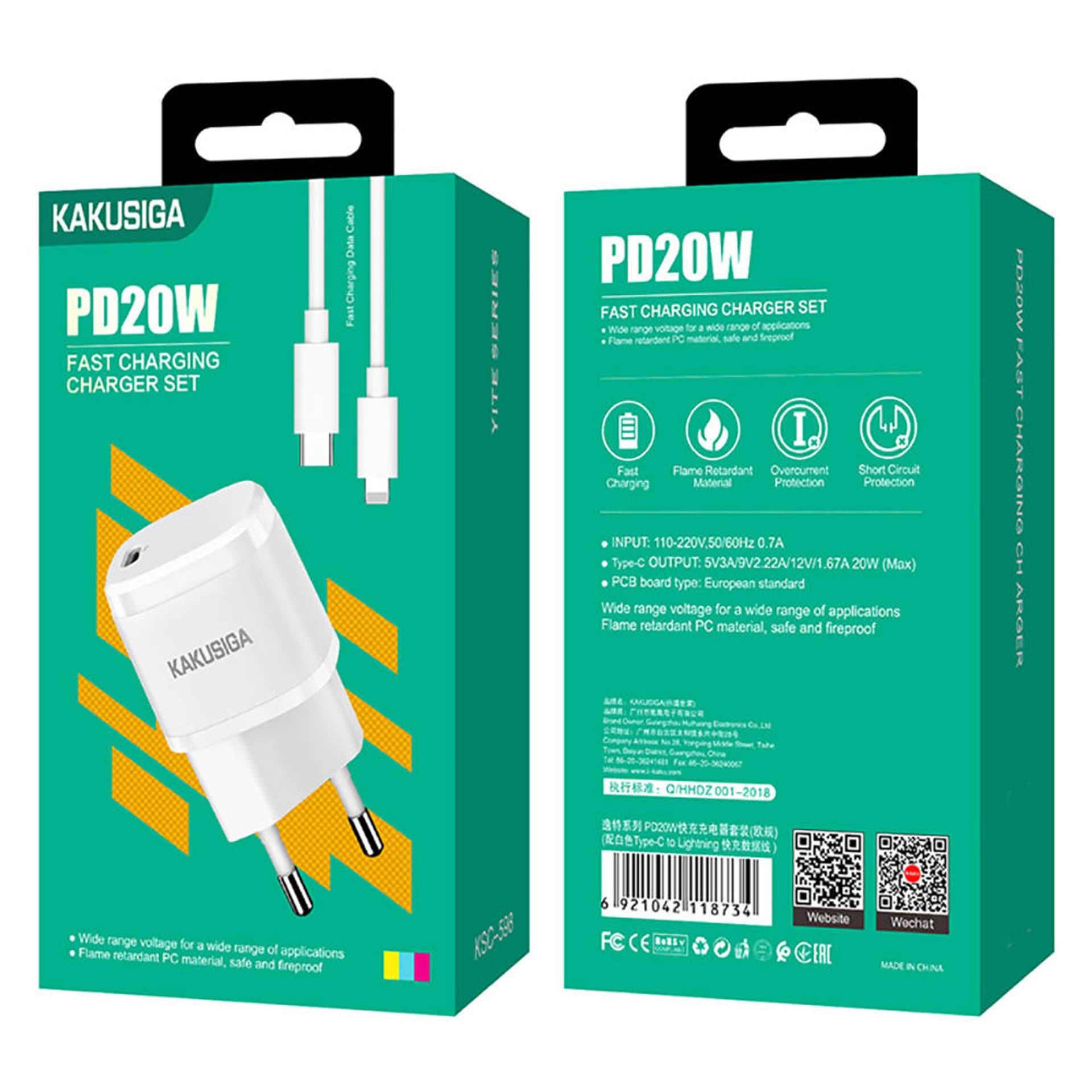 

Ładowarka Sieciowa USB-C PD 20W 3A KAKU KSC-598 Quick Charge 3.0 + Kabel TYP C na LIGHTNING IPHONE biała