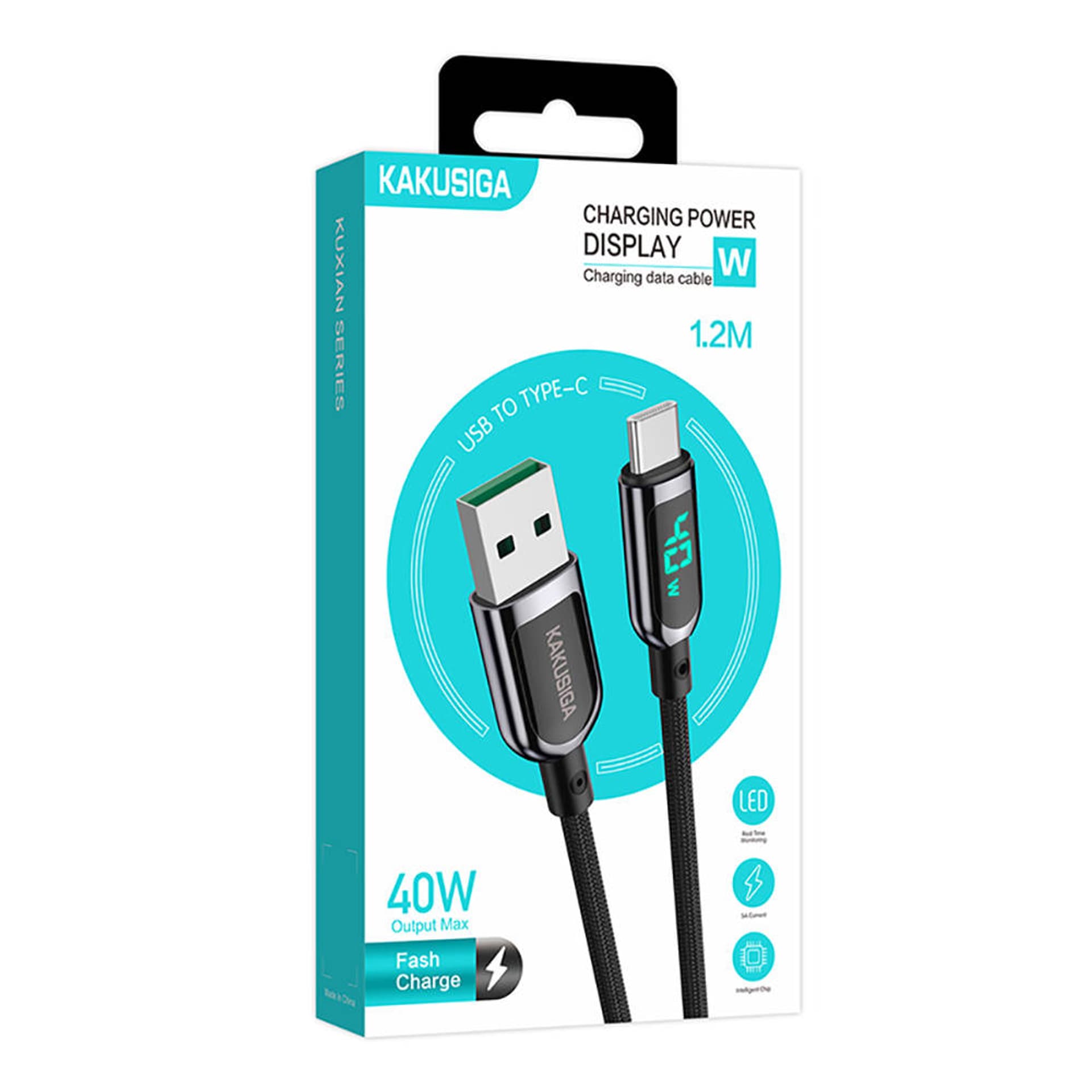 

Kabel USB - USB Typ C 40W 5A 1,2m Wyświetlacz LED Szybkie Ładowanie i Przesyłanie Danych Kakusiga Digital Display Fast Charging Data Cable USB-C (KSC-599) czarny, Ksc-599) czarn