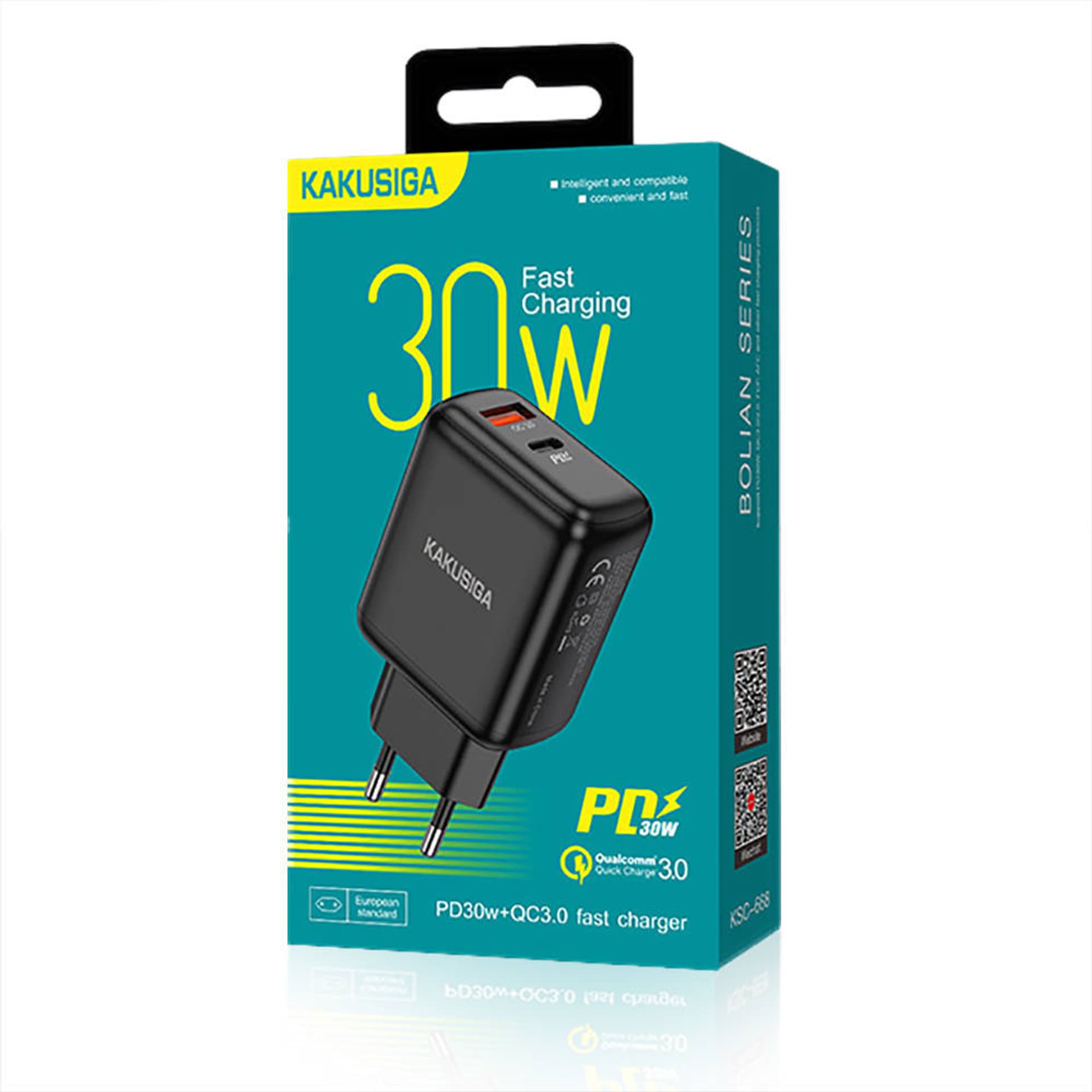 

Ładowarka Sieciowa (PD 30W USB typ C + QC3.0 USB) Kakusiga Dual Port EU Charger KSC-668 czarna, Pd 30w usb typ c + qc3.0 usb) kakusiga dual port eu charger ksc-668 czarn