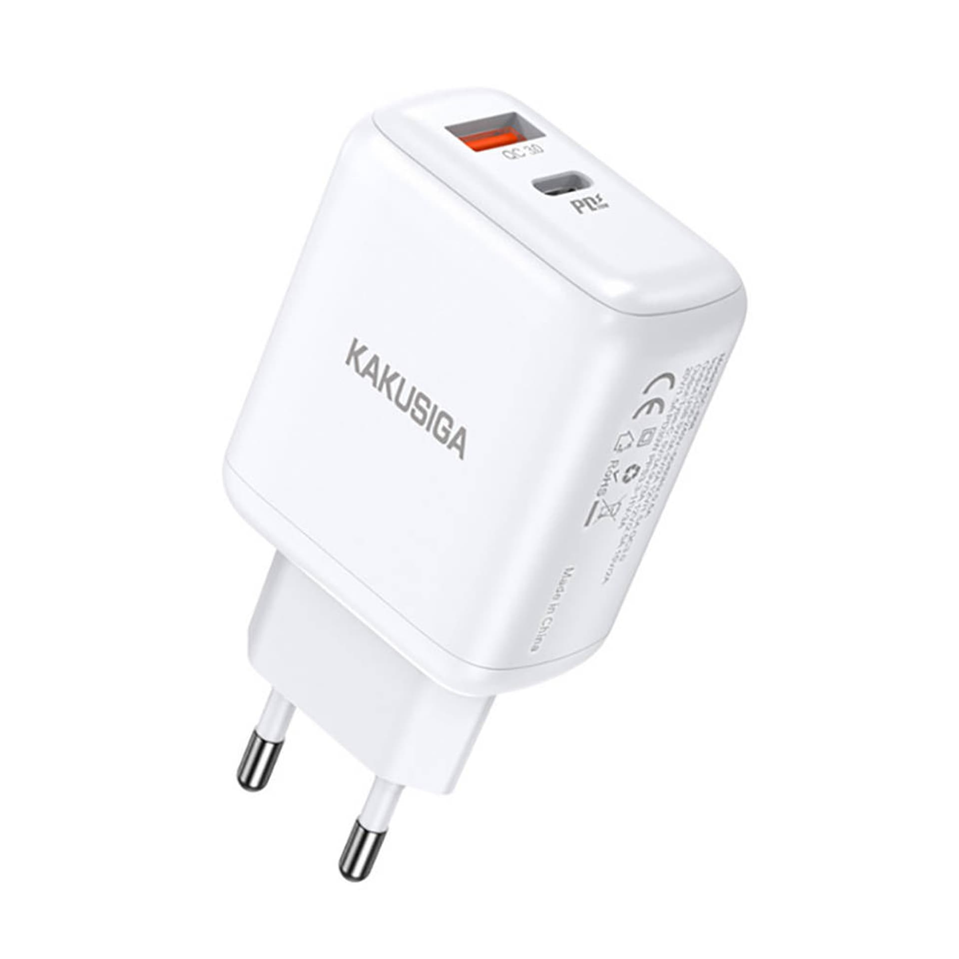

Ładowarka Sieciowa (PD 30W USB typ C + QC3.0 USB) + Kabel 1m (USB-C - Apple Lightning) Kakusiga Dual Port EU Charger KSC-670 biała, Usb-c - apple lightning) kakusiga dual port eu charger ksc-670 biał