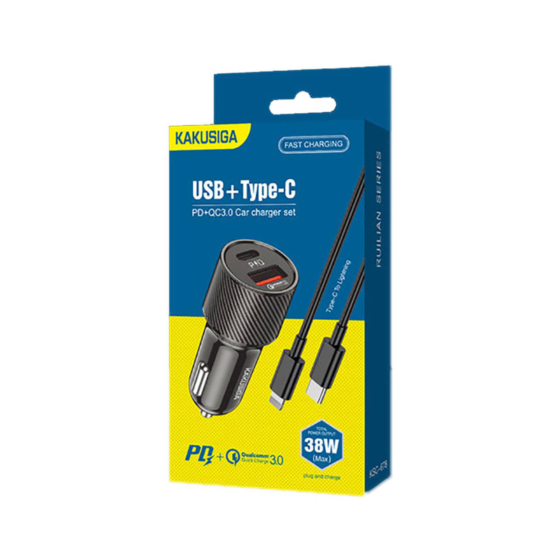 

Ładowarka Samochodowa (USB typ C PD + USB QC3.0) + Kabel USB-C - USB-C 1m Kakusiga KSC-678 czarna, Usb typ c pd + usb qc3.0) + kabel usb-c - usb-c 1m kakusiga ksc-678 czarn