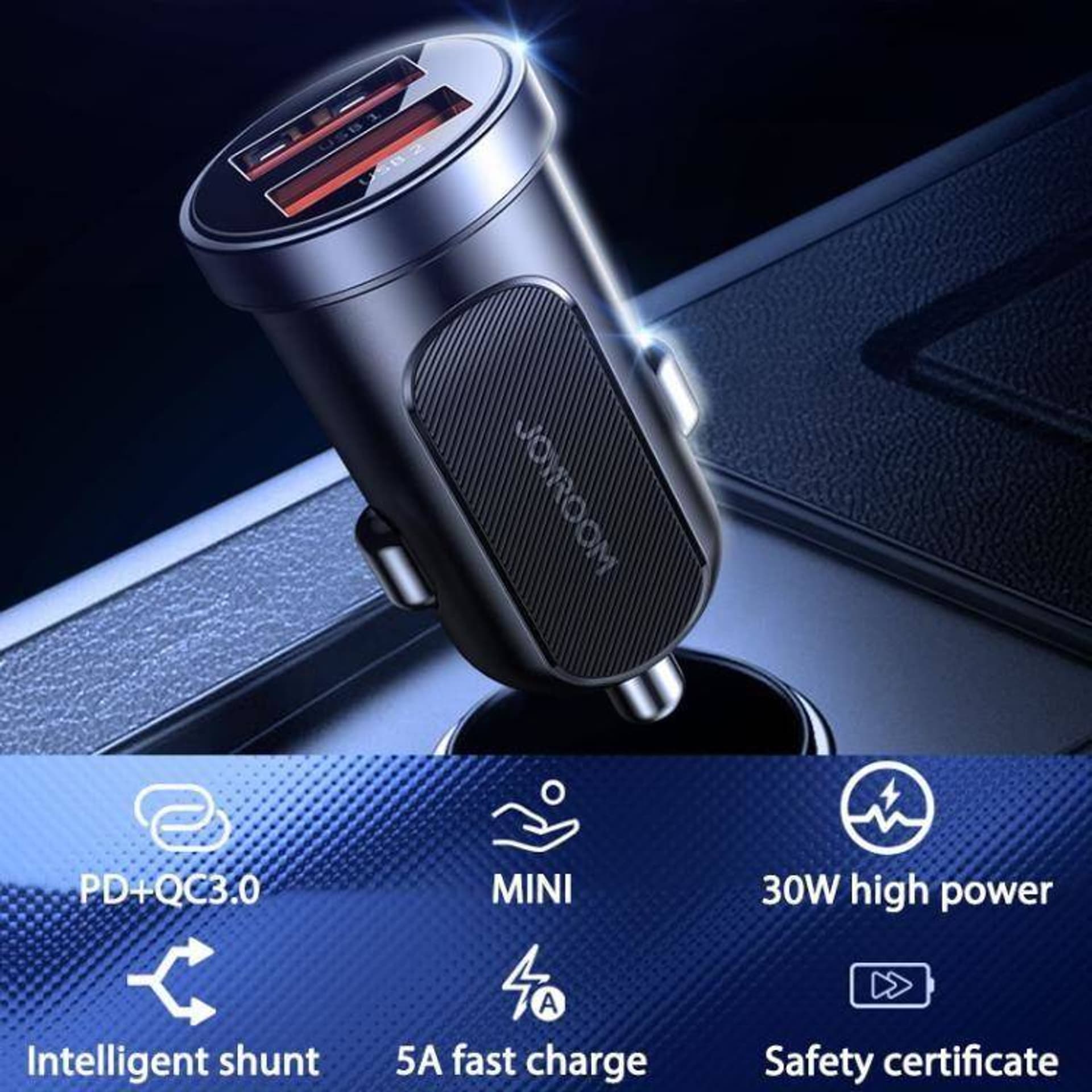 

Ładowarka Samochodowa 2xUSB QC3.0 30W 5A Joyroom 2-Port Car Charger (C-A09) czarna, C-a09) czarn