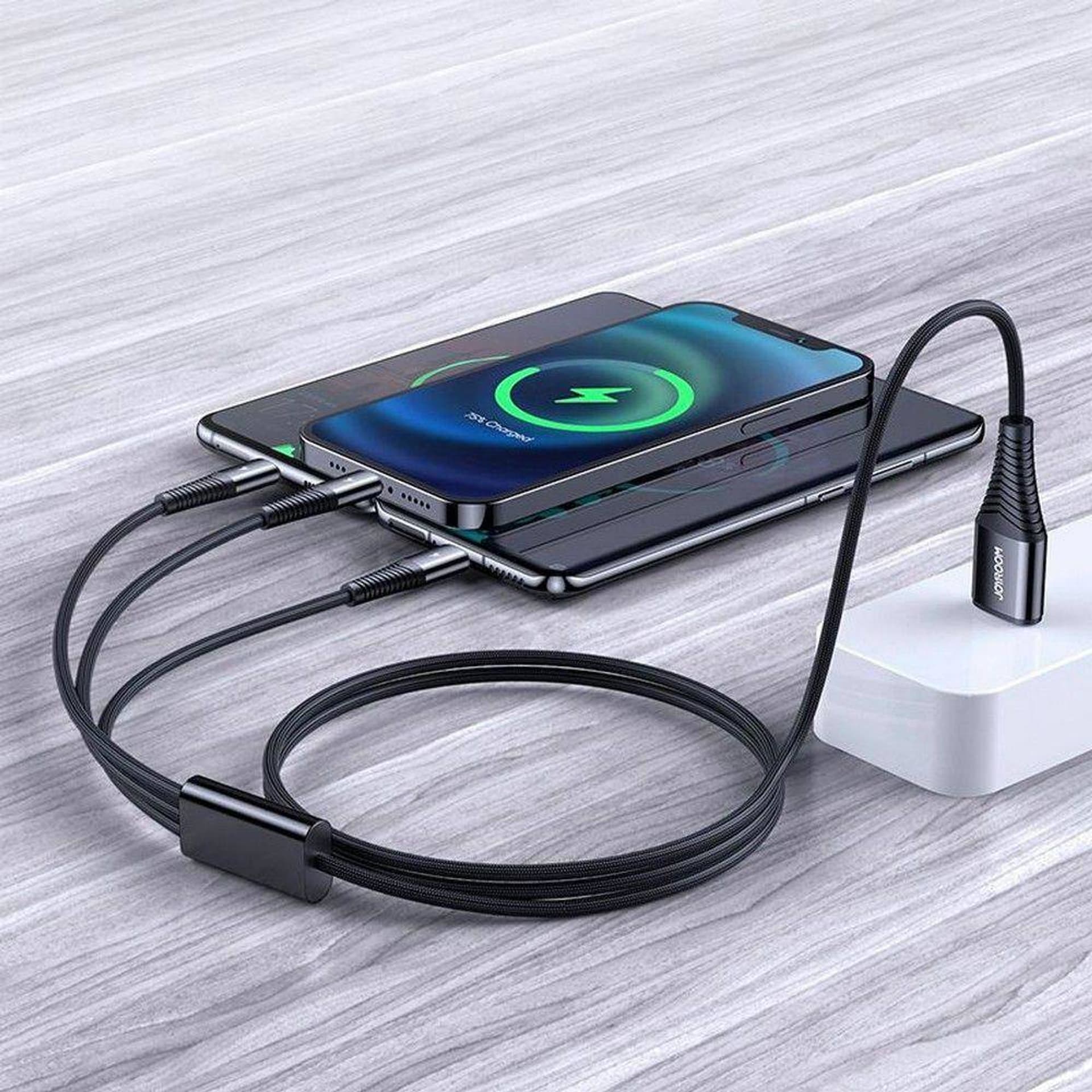 

Kabel USB 3w1 3A 1,2M USB-C + Micro USB + Lightning USB Joyroom S-1230G4 czarny