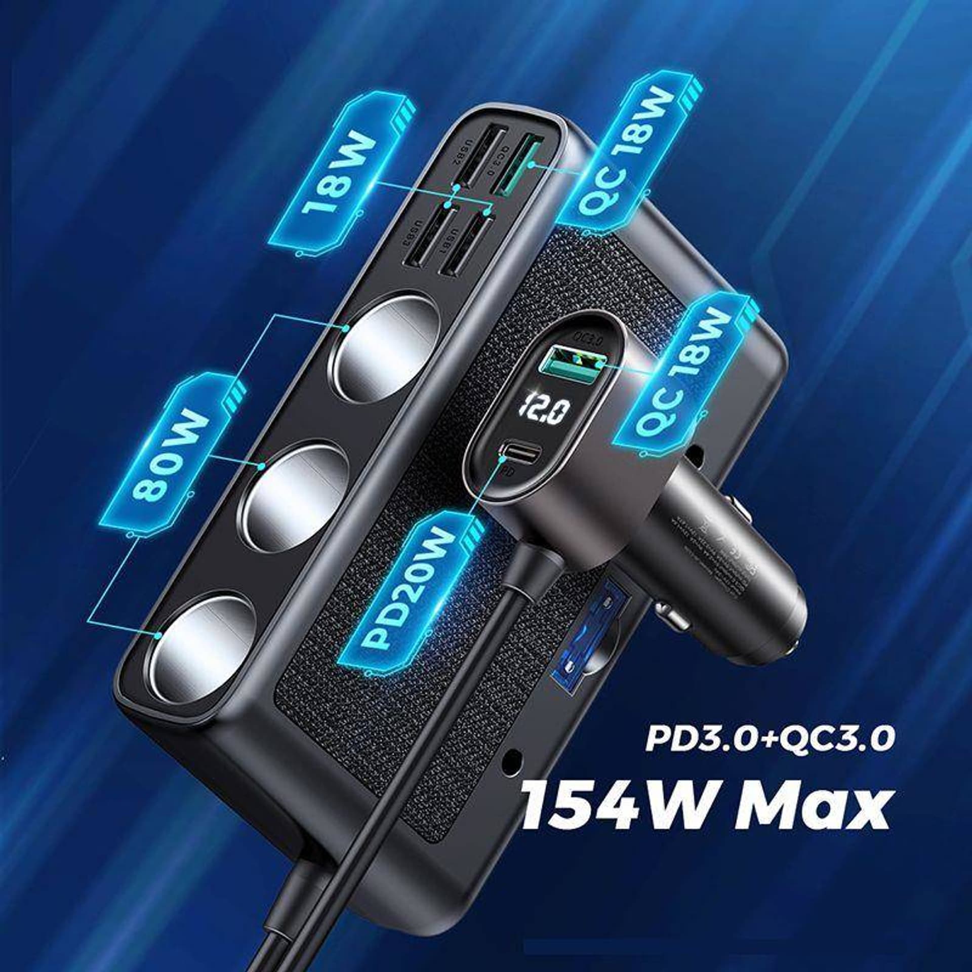 

Ładowarka Samochodowa 5xUSB QC3.0 + USB typ C PD 154W 3A (Kabel 1m) Joyroom Multi-Port USB Car Charger (JR-CL06) czarna, Jr-cl06) czarn