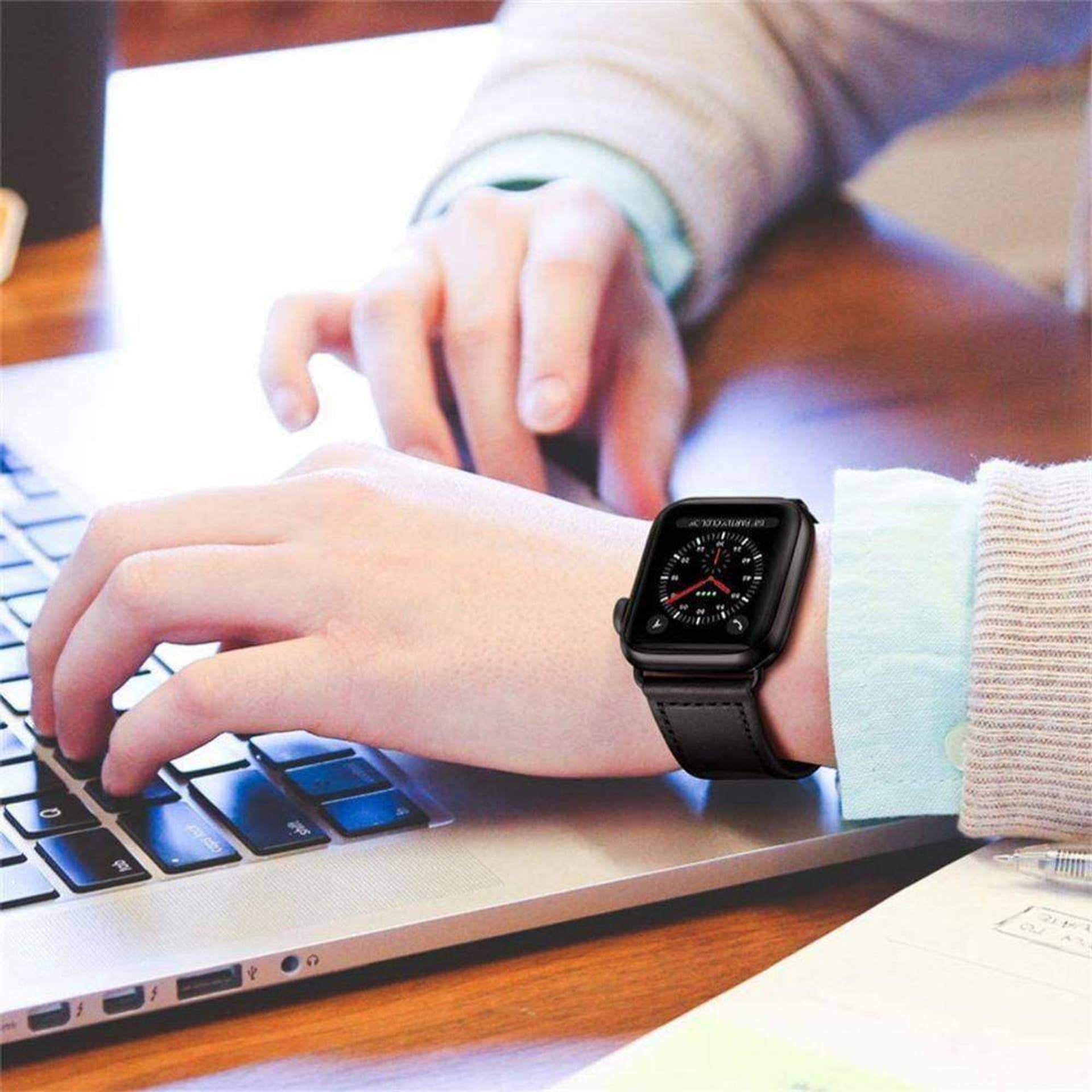

Pasek do APPLE WATCH 4 / 5 / 6 / 7 / SE (42 / 44 / 45 MM) Tech-Protect LeatherFit czarne, 42 / 44 / 45 mm) tech-protect leatherfit czarn
