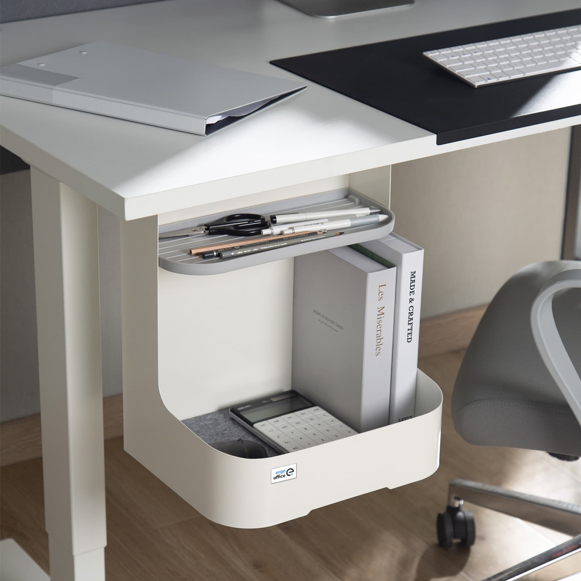 

Pojemnik podbiurkowy / organizer z półką na akcesoria Ergo Office, biały, max. 5kg, ER-442