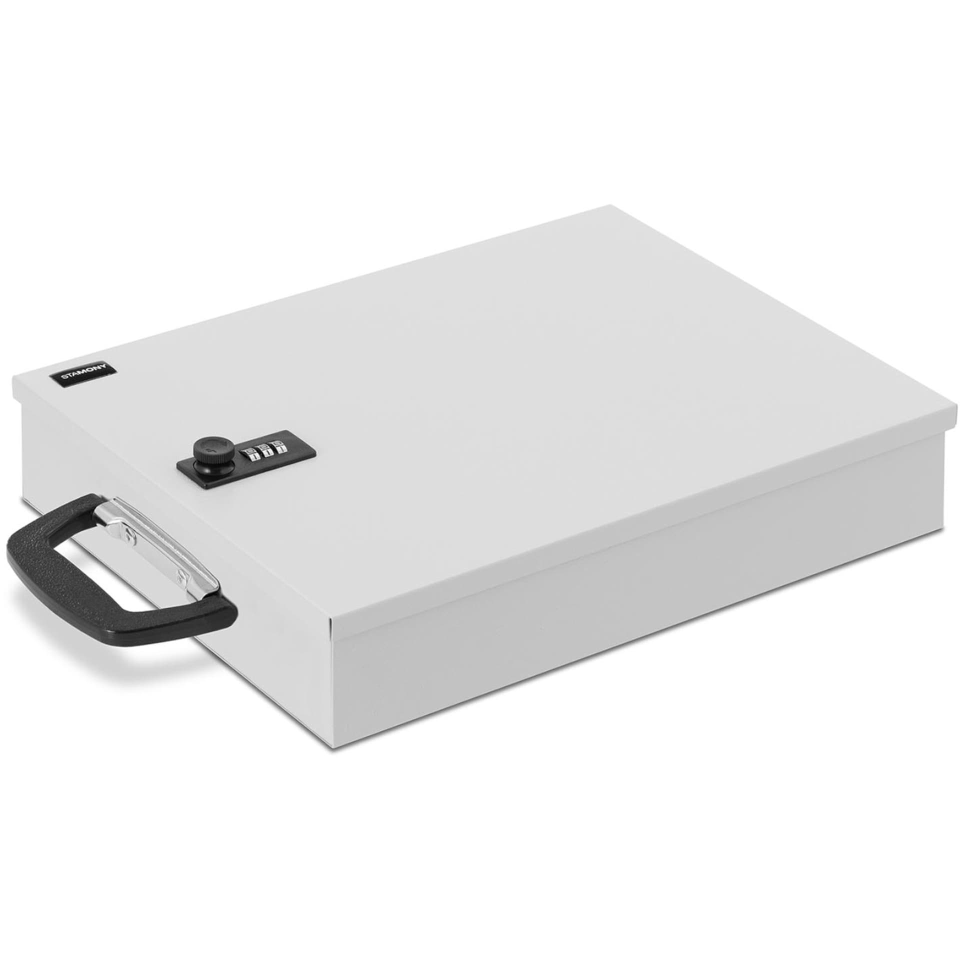 

Sejf kasetka metalowa na dokumenty z zamkiem szyfrowym 355 x 255 x 70 mm DIN A6
