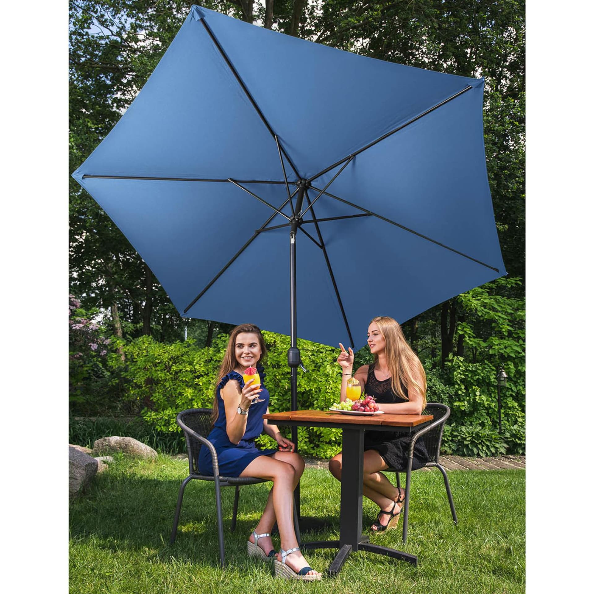 

Parasol ogrodowy tarasowy okrągły uchylny z korbką śr. 270 cm niebieski