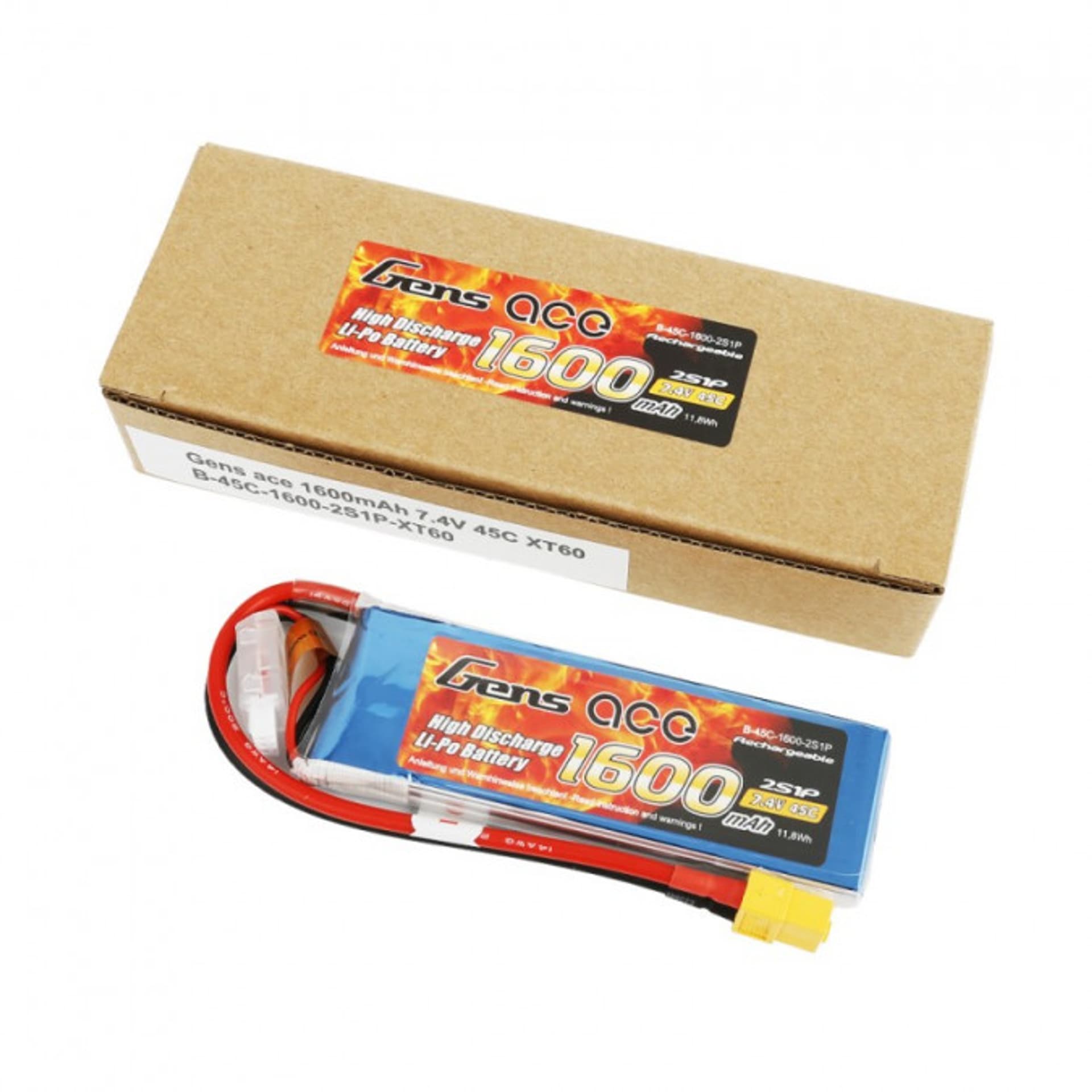 

1600mAh 7.4VGens ace 45C 2S1P Lipo XT60