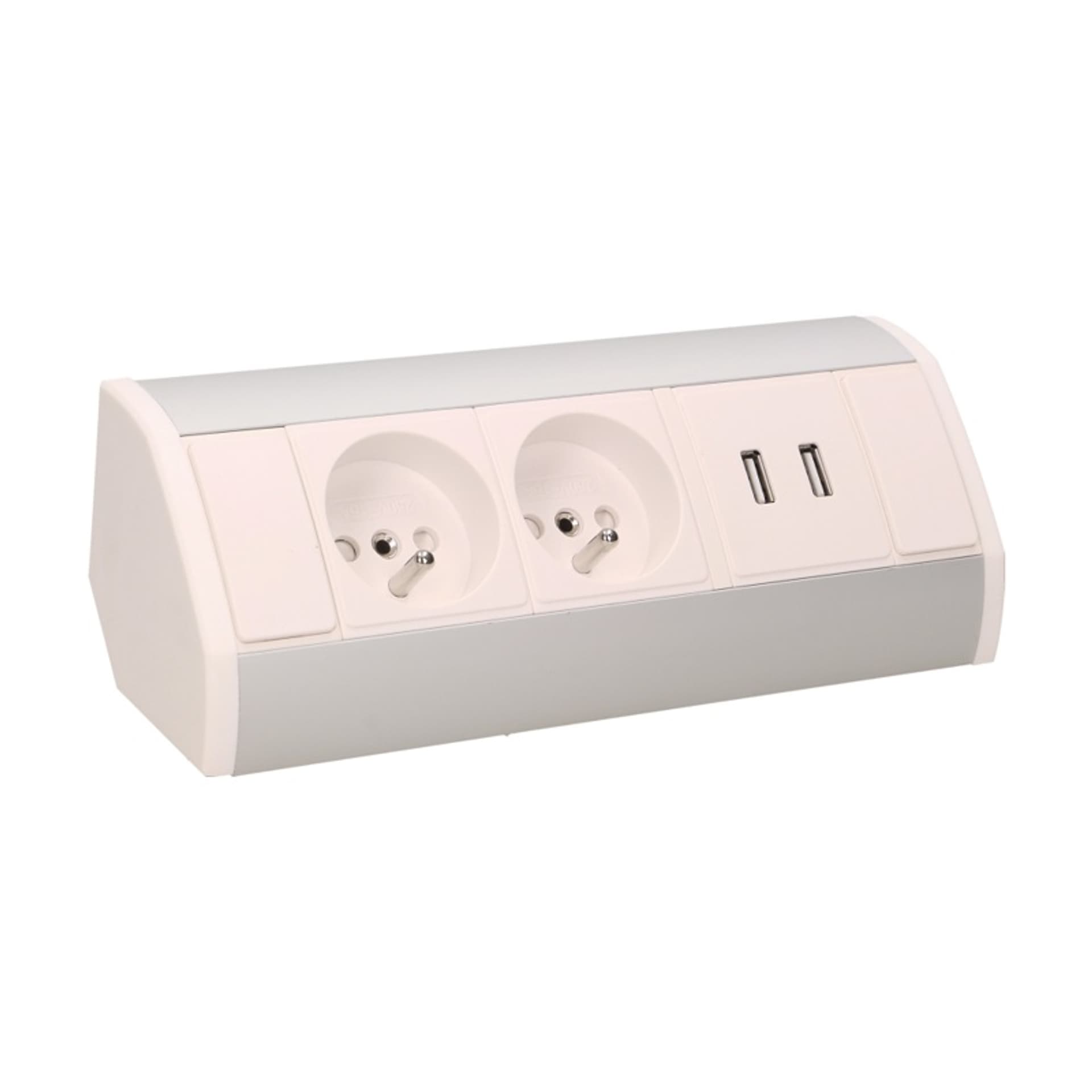 

Gniazdo meblowe 2x2P+Z + USB, biało-srebrne