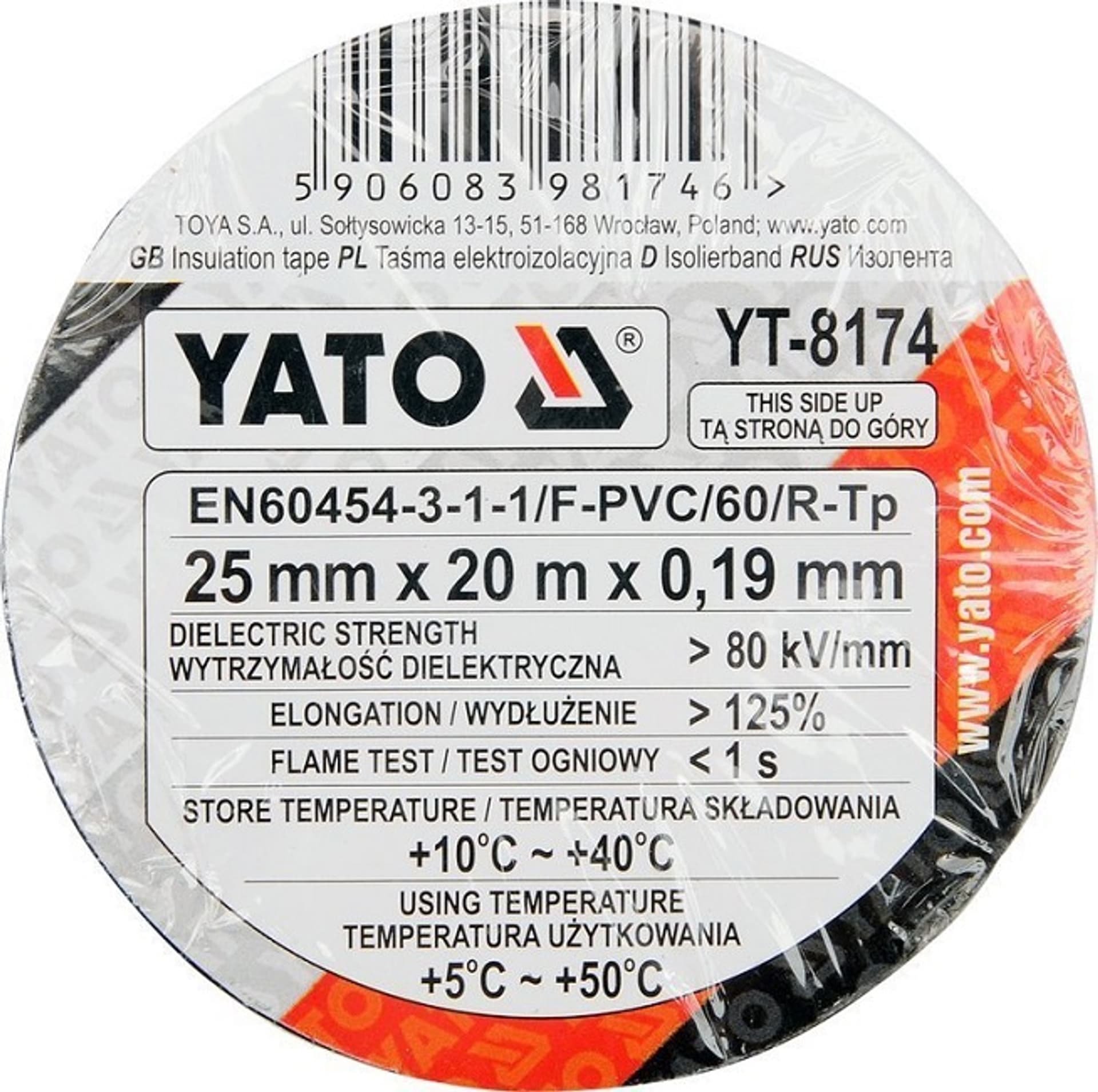 

TAŚMA ELEKTROIZOLACYJNA CZARNA 25MM*20M