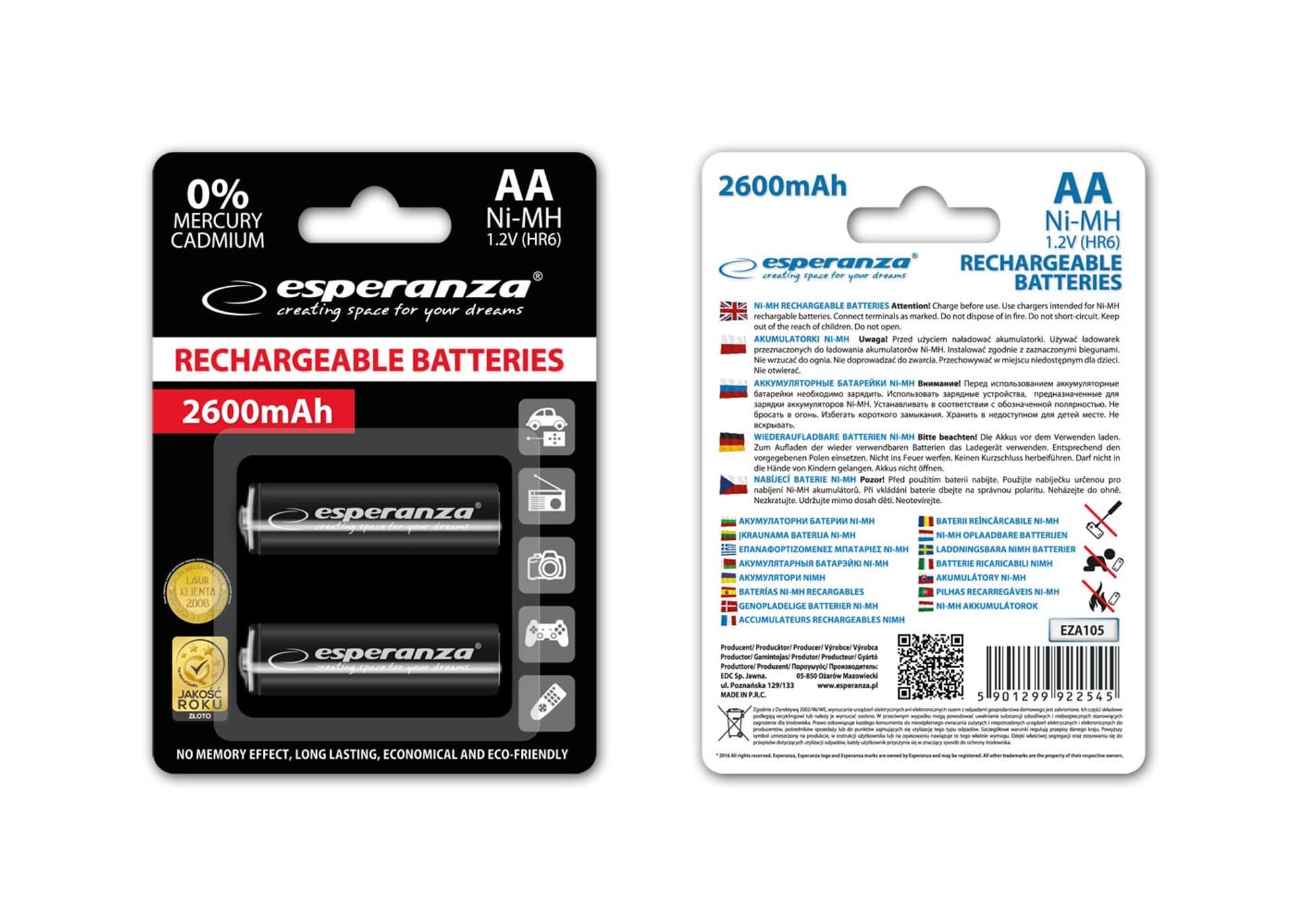 

EZA105 Esperanza akumulatorki ni-mh aa high-capacity 2600mah 2szt czarne