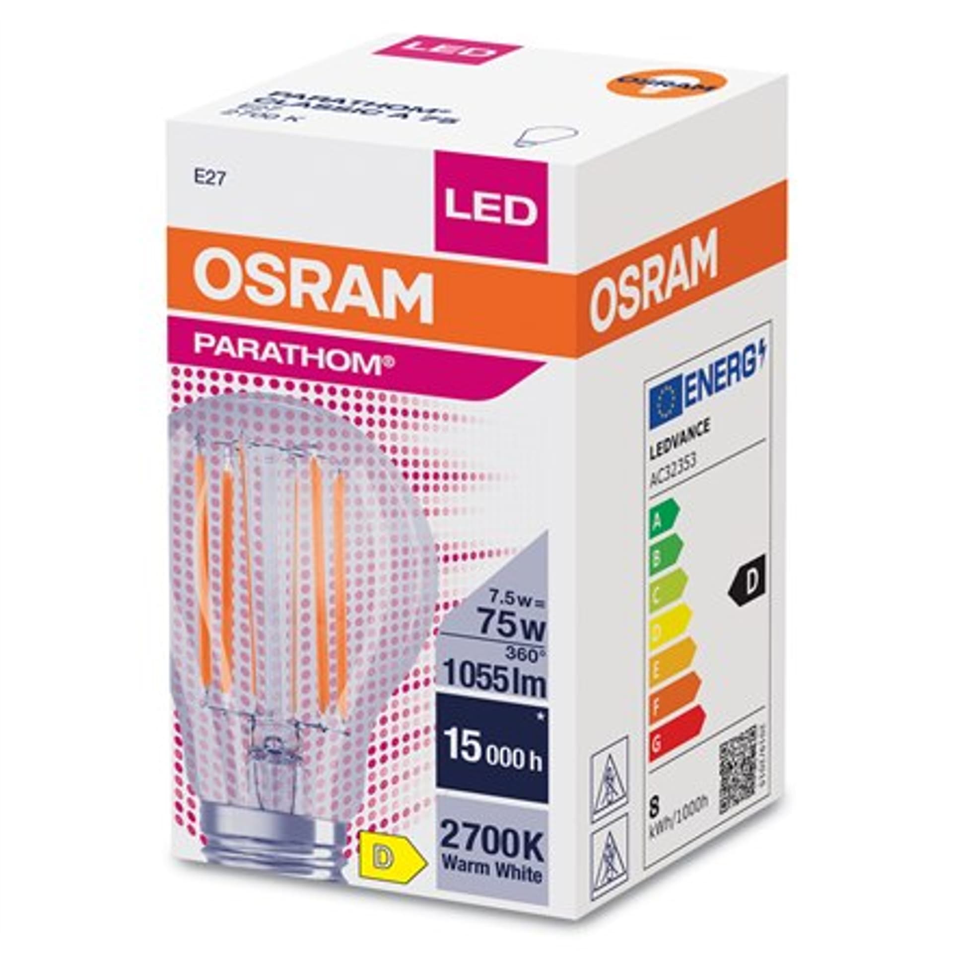 

Osram Parathom Classic Filament 75 non-dim7,5W/827 E27 bulb