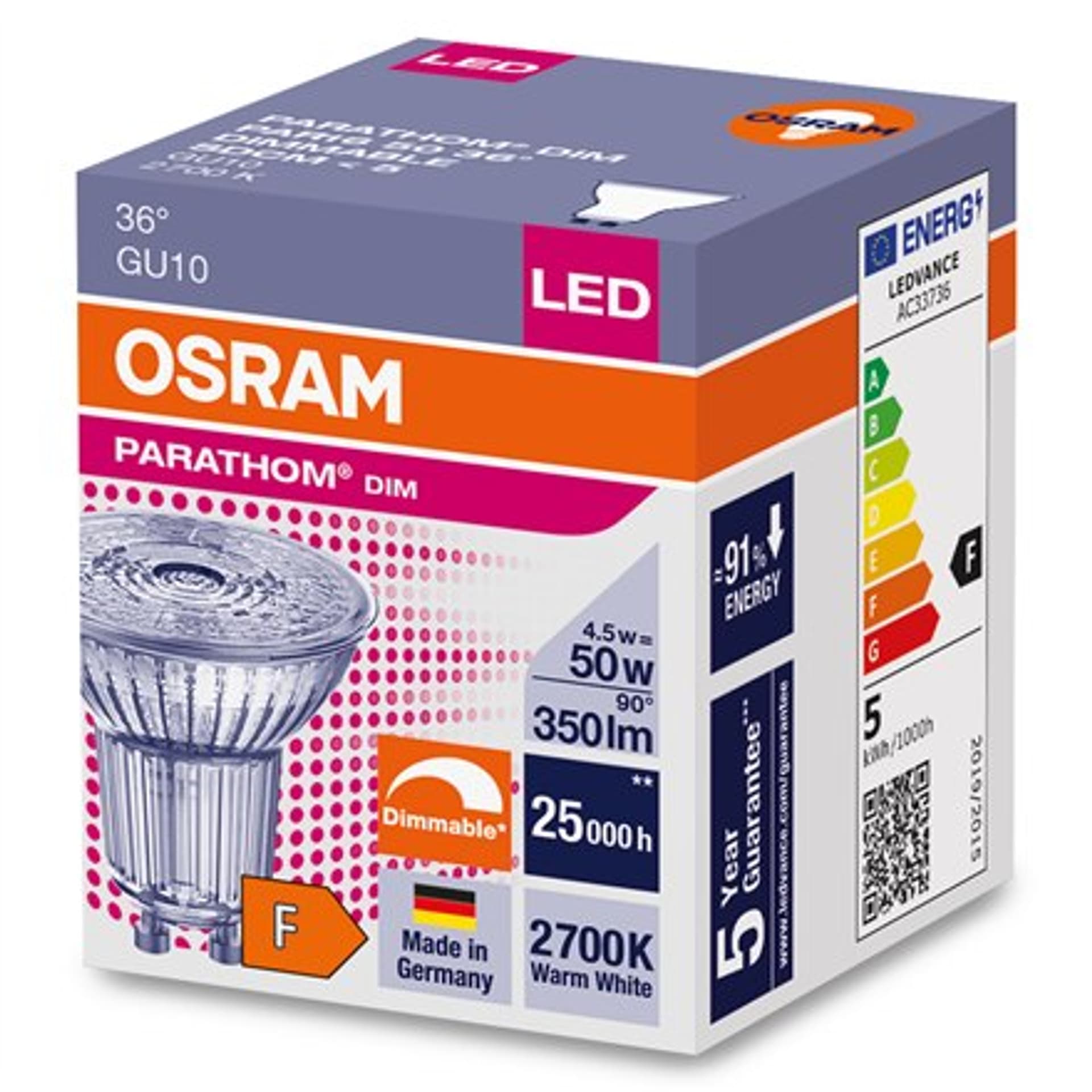 

Żarówka Osram Parathom Reflector LED 50 ściemnialna 36° 4,5 W/927 GU10