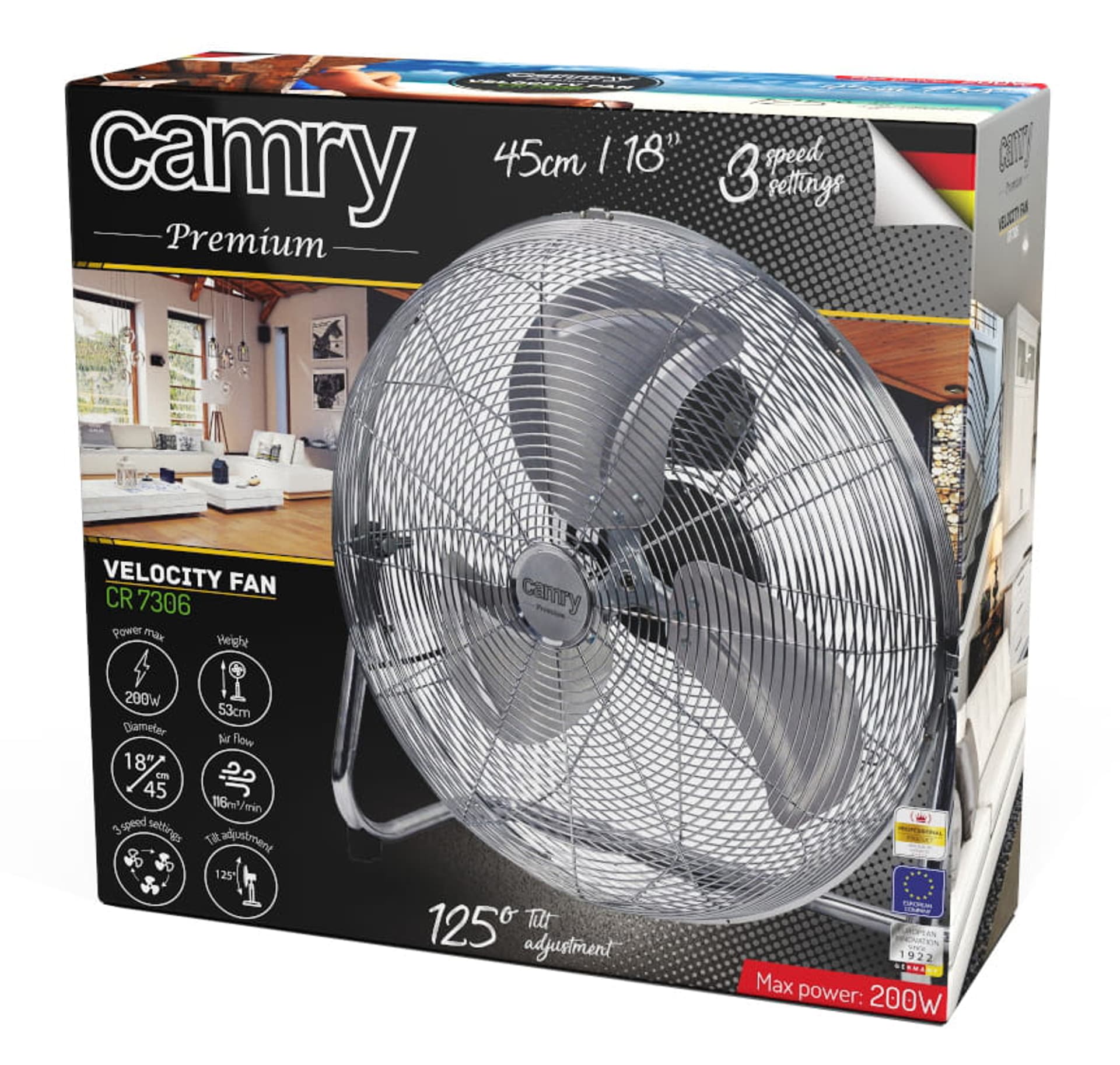 

Cyrkulator podłogowy 45cm Wentylator Camry chrom