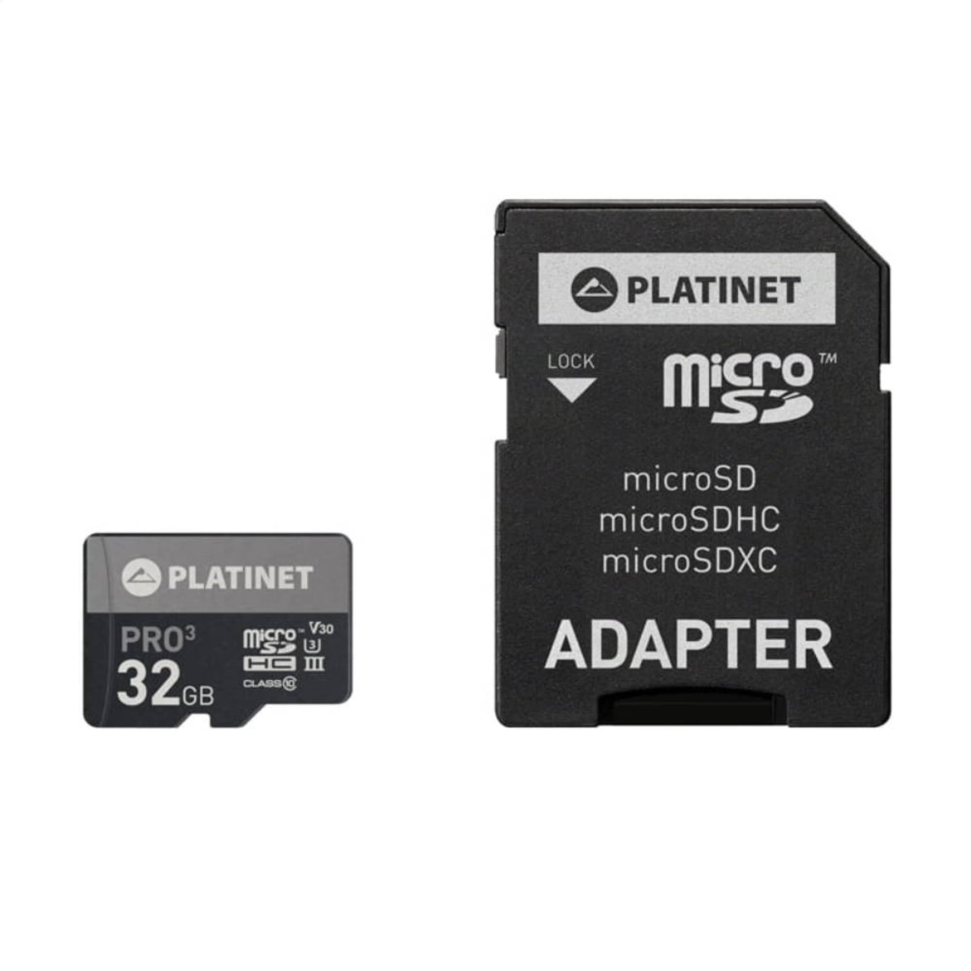 

Karta Pamięci microSDHC 32GB class10 U3 90MB/s Secure Digital + Adapter SD Platinet (44003) czarna, 44003) czarn