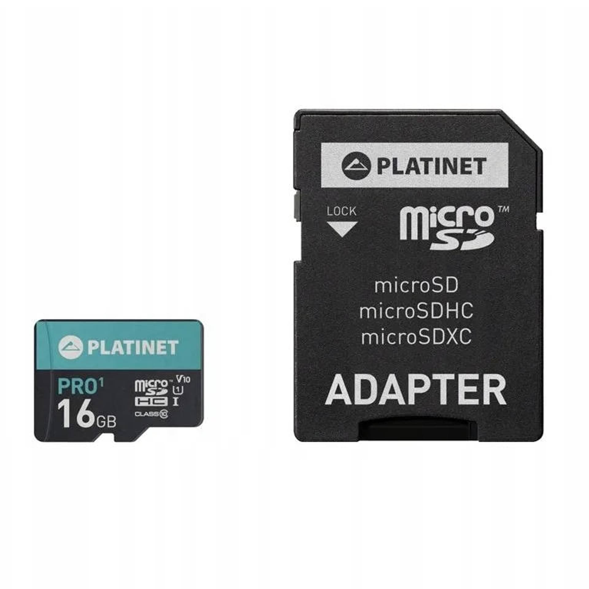 

Karta Pamięci microSDHC 16GB class10 U1 70MB/s Secure Digital + Adapter SD Platinet (44000) czarna, 44000) czarn