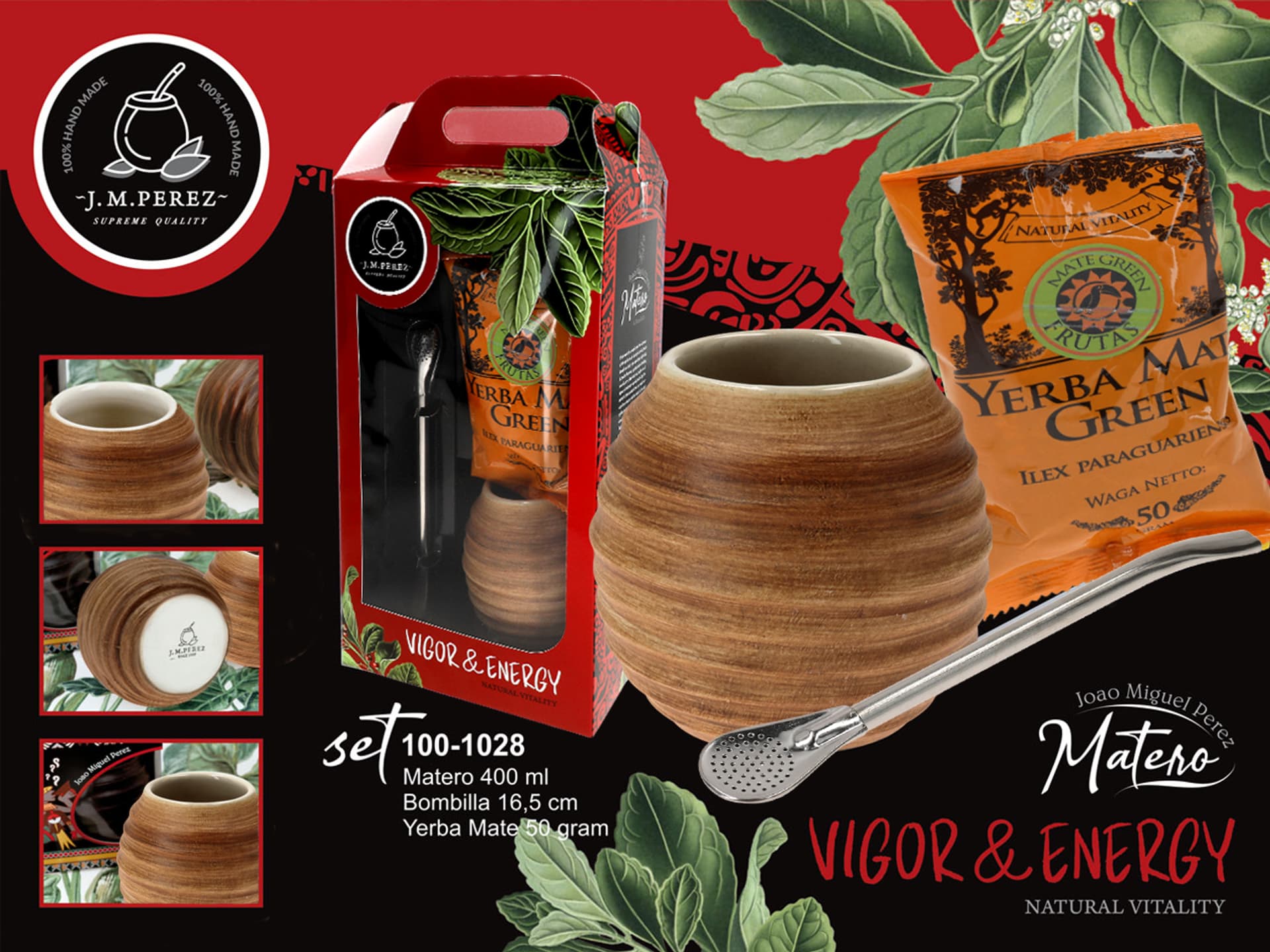 

Zestaw do Yerby - Naczynie Ceramiczne (brązowe) + bombilla + Yerba Mate Green 50g, Brązowe) + bombilla + yerba mate green 50
