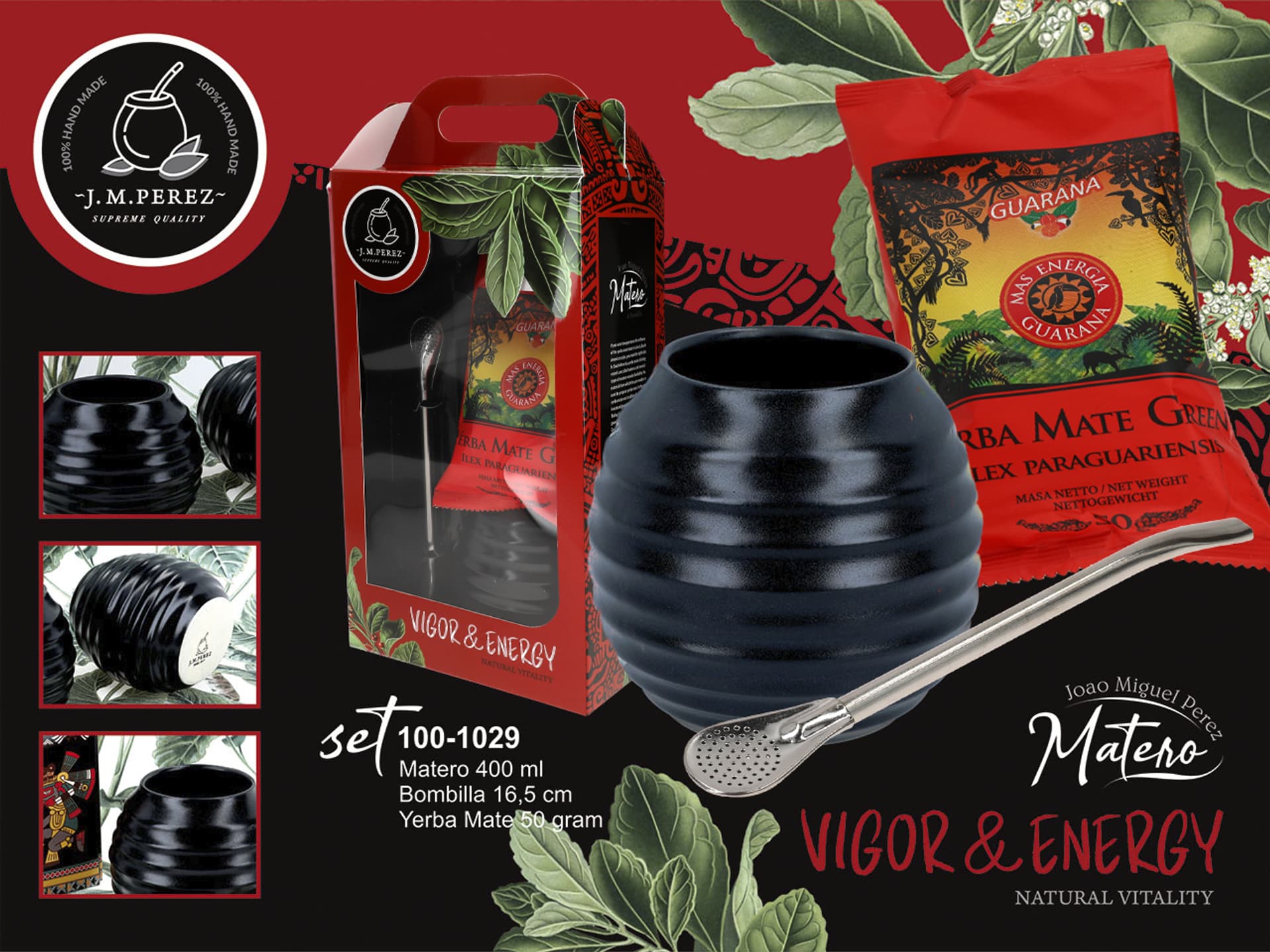 

Zestaw do Yerby - Naczynie Ceramiczne (czarne) + bombilla + Yerba Mate Green 50g, Czarne) + bombilla + yerba mate green 50