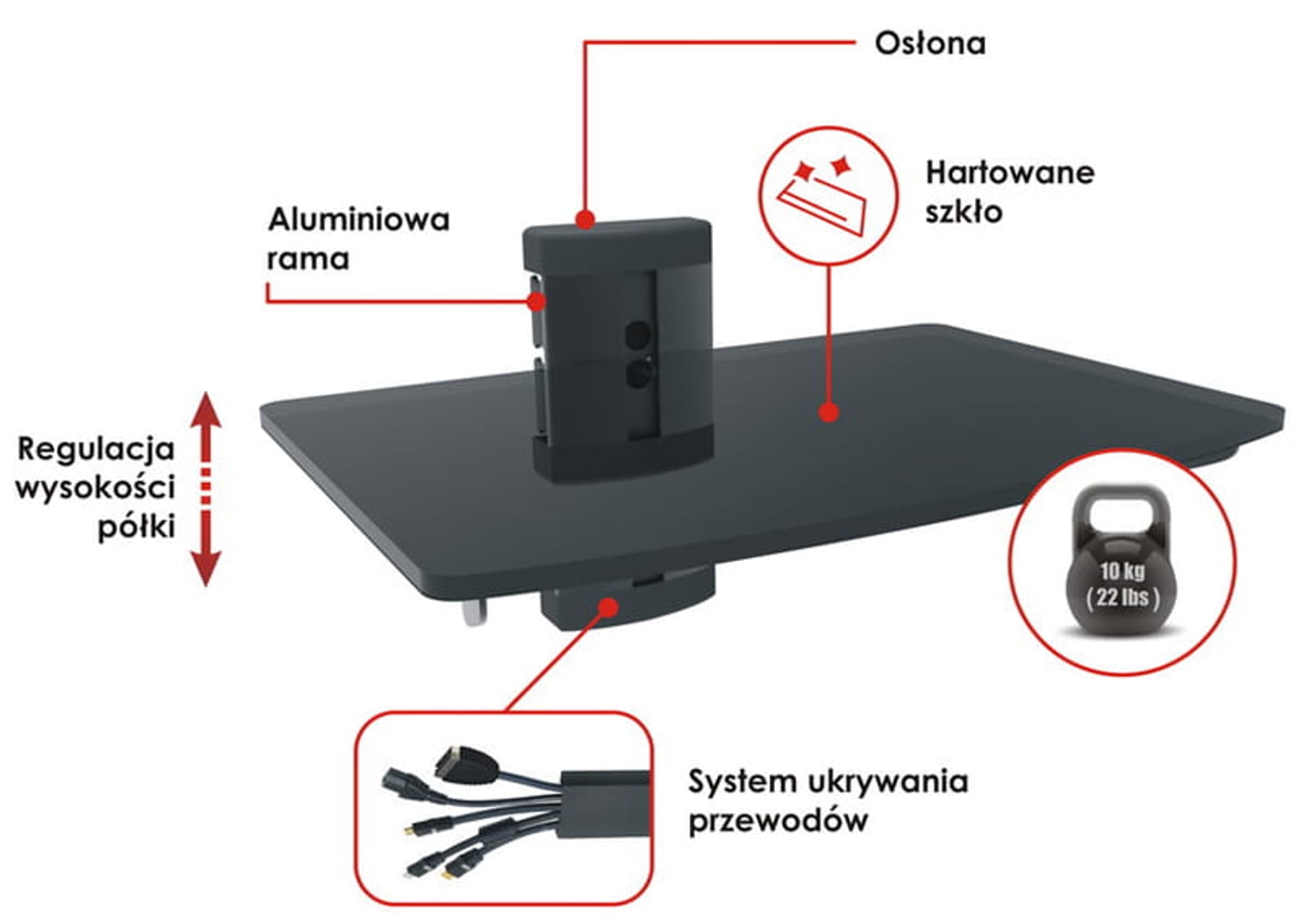 

Półka szklana pod telewizor DVD, tuner, konsola