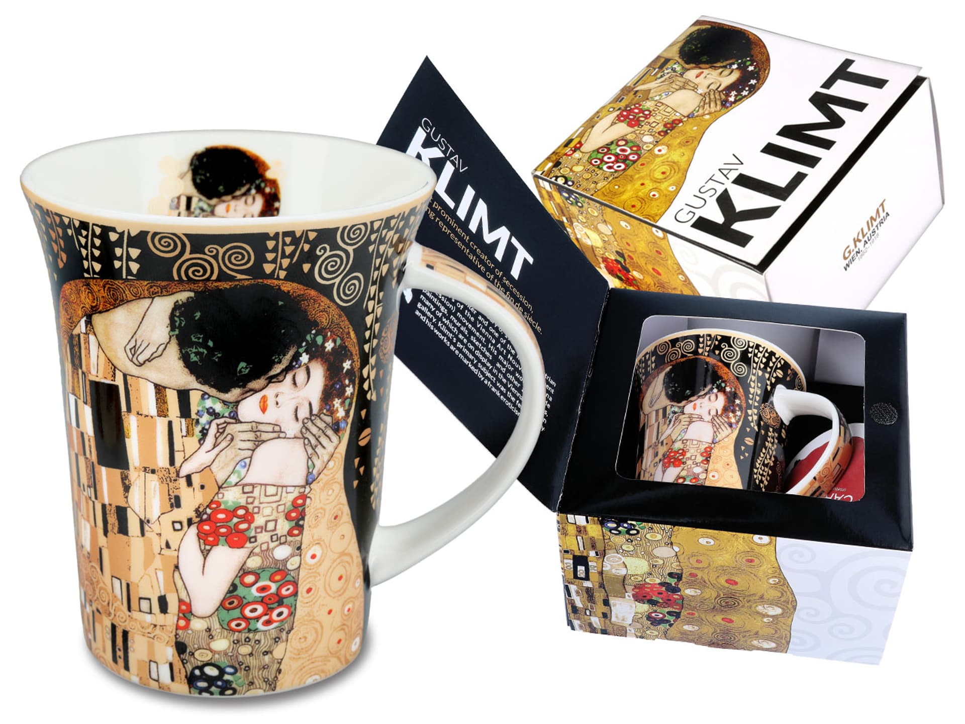 

Kubek - G. Klimt, Pocałunek, czarne tło (CARMANI)