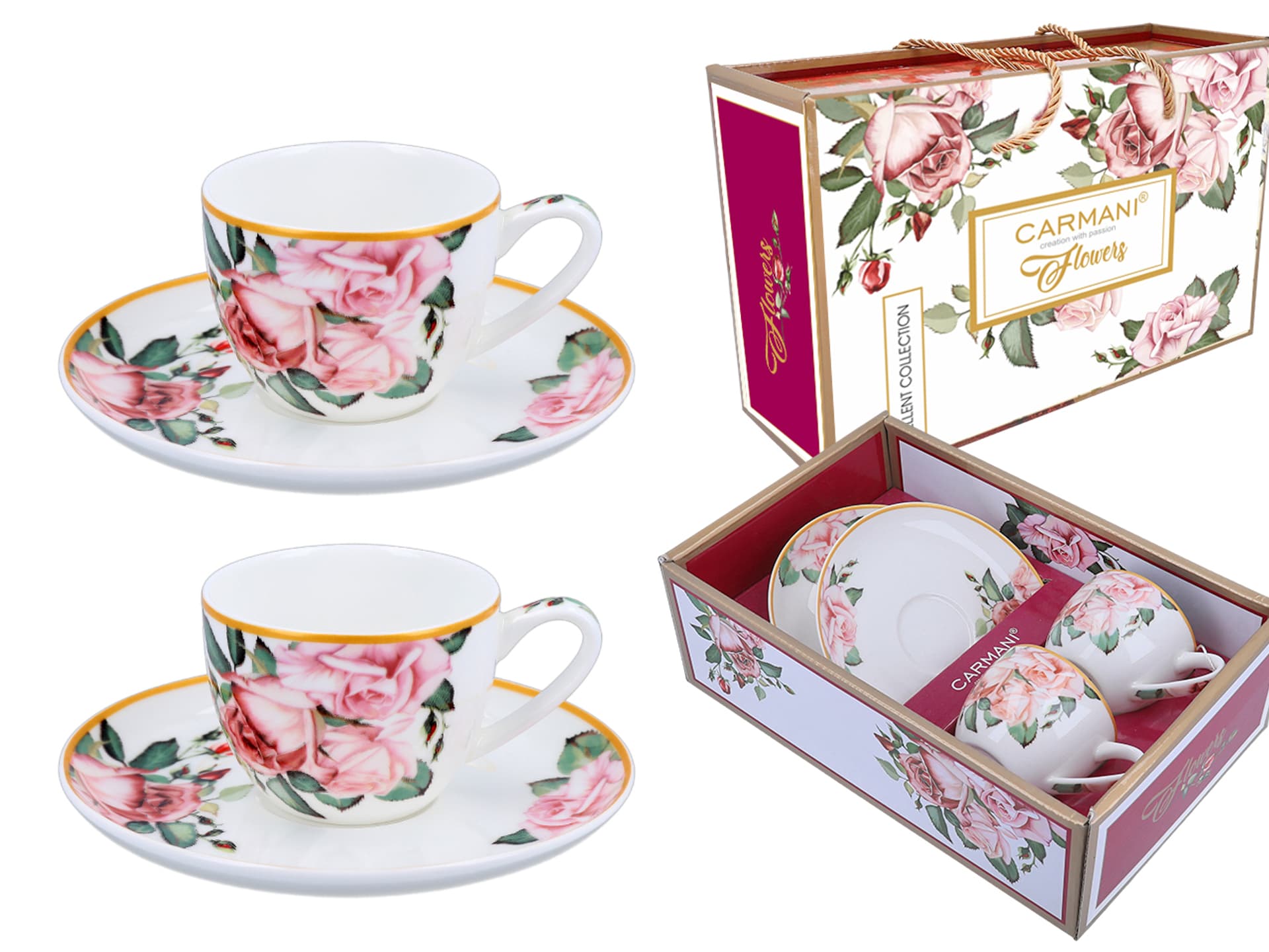 

Kpl. 2 filiżanek espresso ze spodkami - Róże (CARMANI)