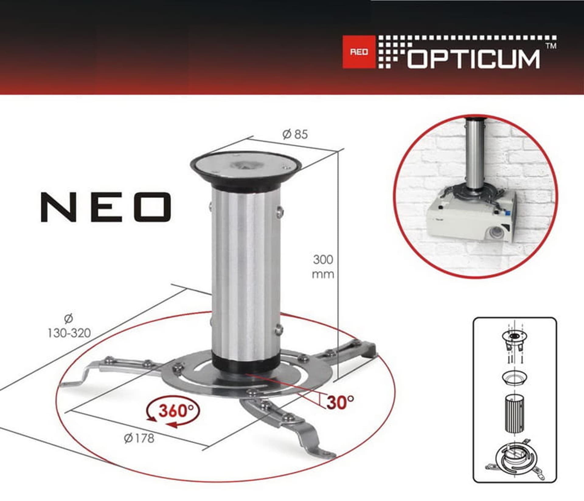 

Opticum NEO Sufitowy, uchwyt projektora 10kg, obrotowy 825D-560B6