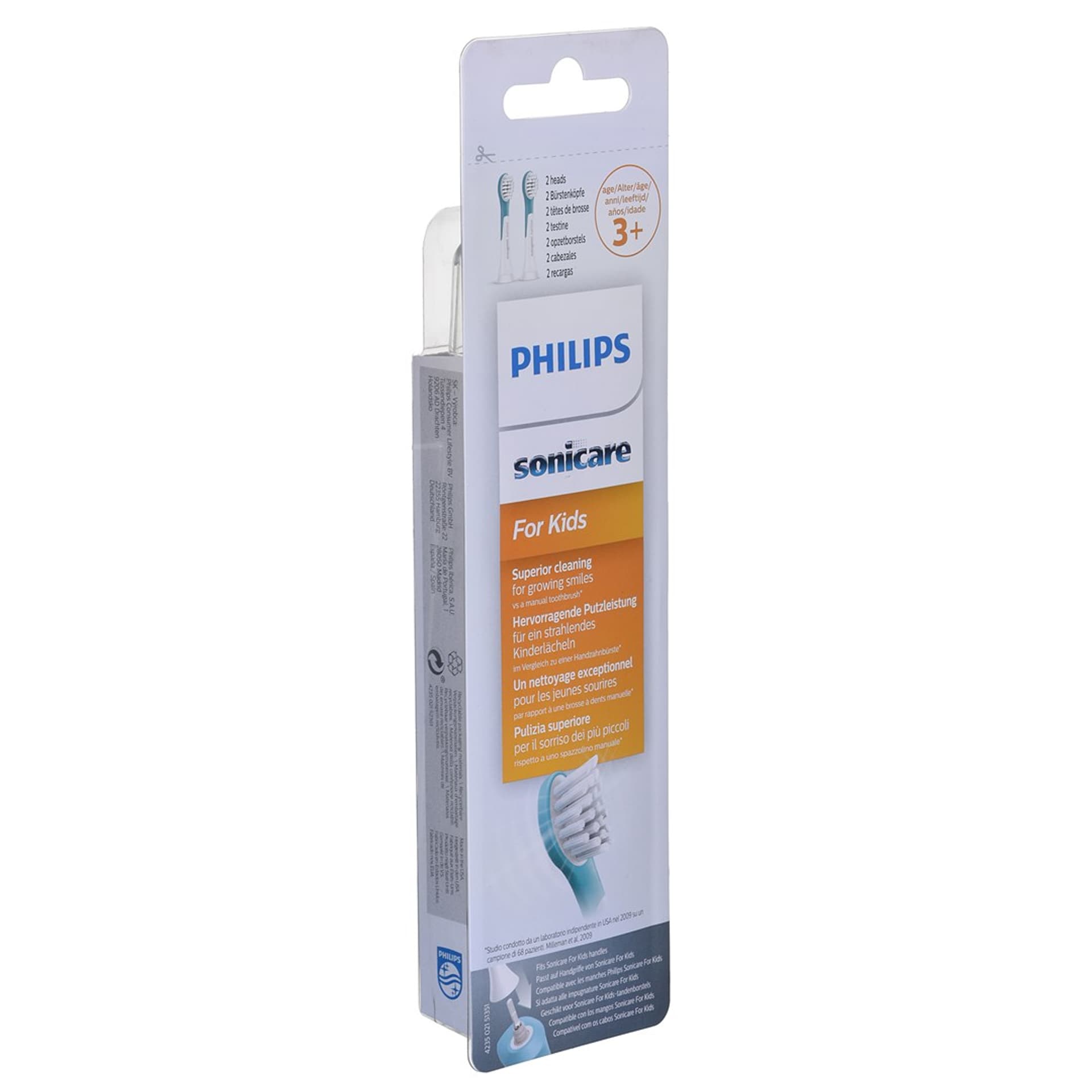 

Philips Sonicare Główki do szczoteczki do zębów od 3 lat HX6032/33, Dla dzieci, Ilość główek szczoteczki w zestawie 2, Aqua