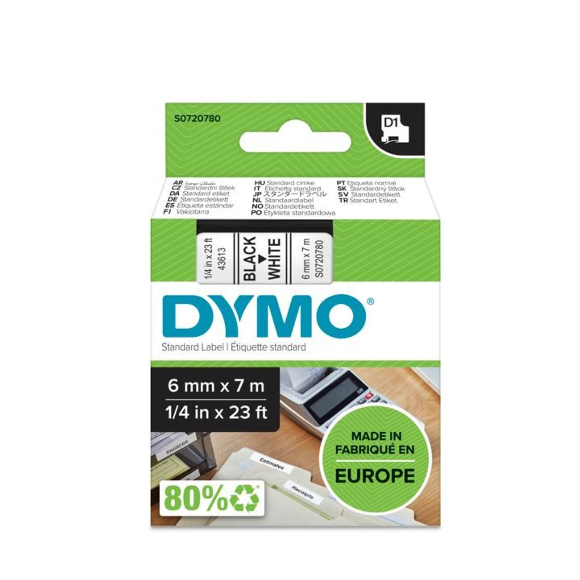 

Taśma barwiąca DYMO D1 - 6mm x 7m czarny/biały S0720780