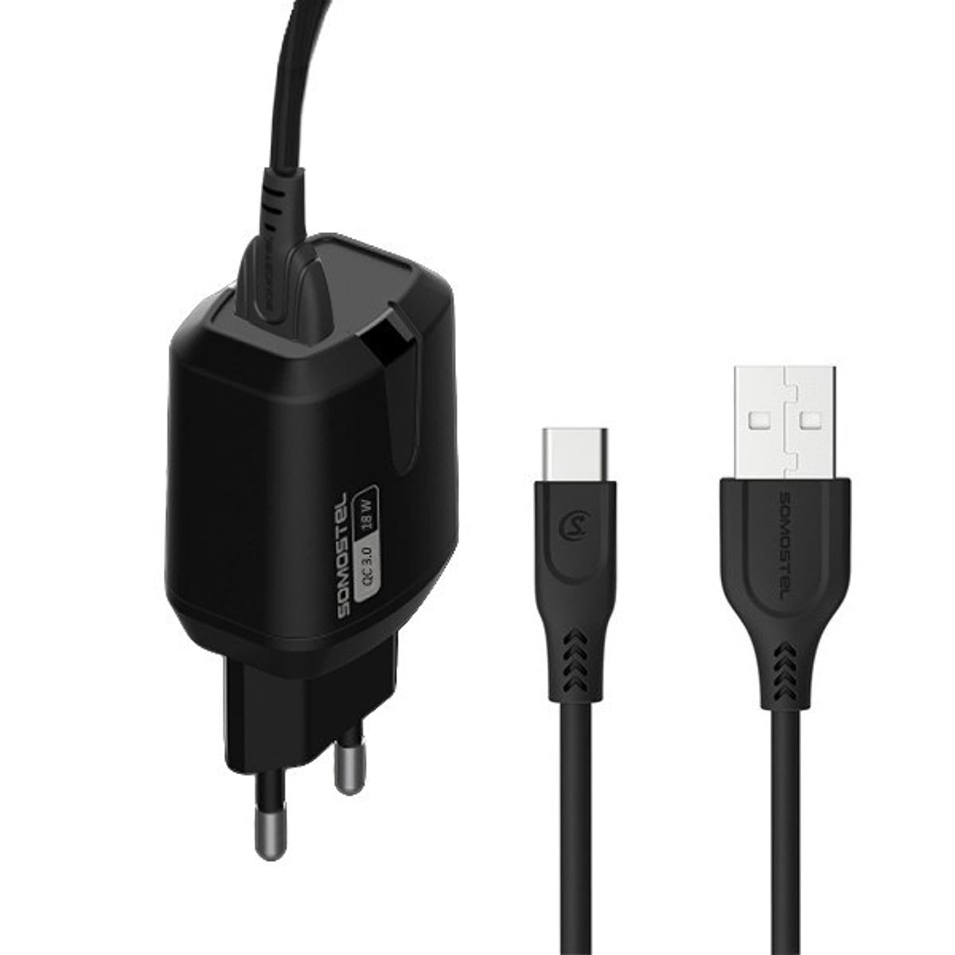 

SOMOSTEL ŁADOWARKA SIECIOWA 3A + KABEL TYP-C 18W CZARNA USB-C SOMOSTEL 3000MAH USB SMS-Q02 FAST CHARGING SMSQ02 B