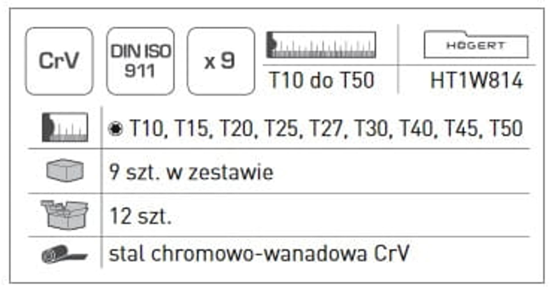 

Klucze torx zestaw 9 sztuk HOGERT HT1W814