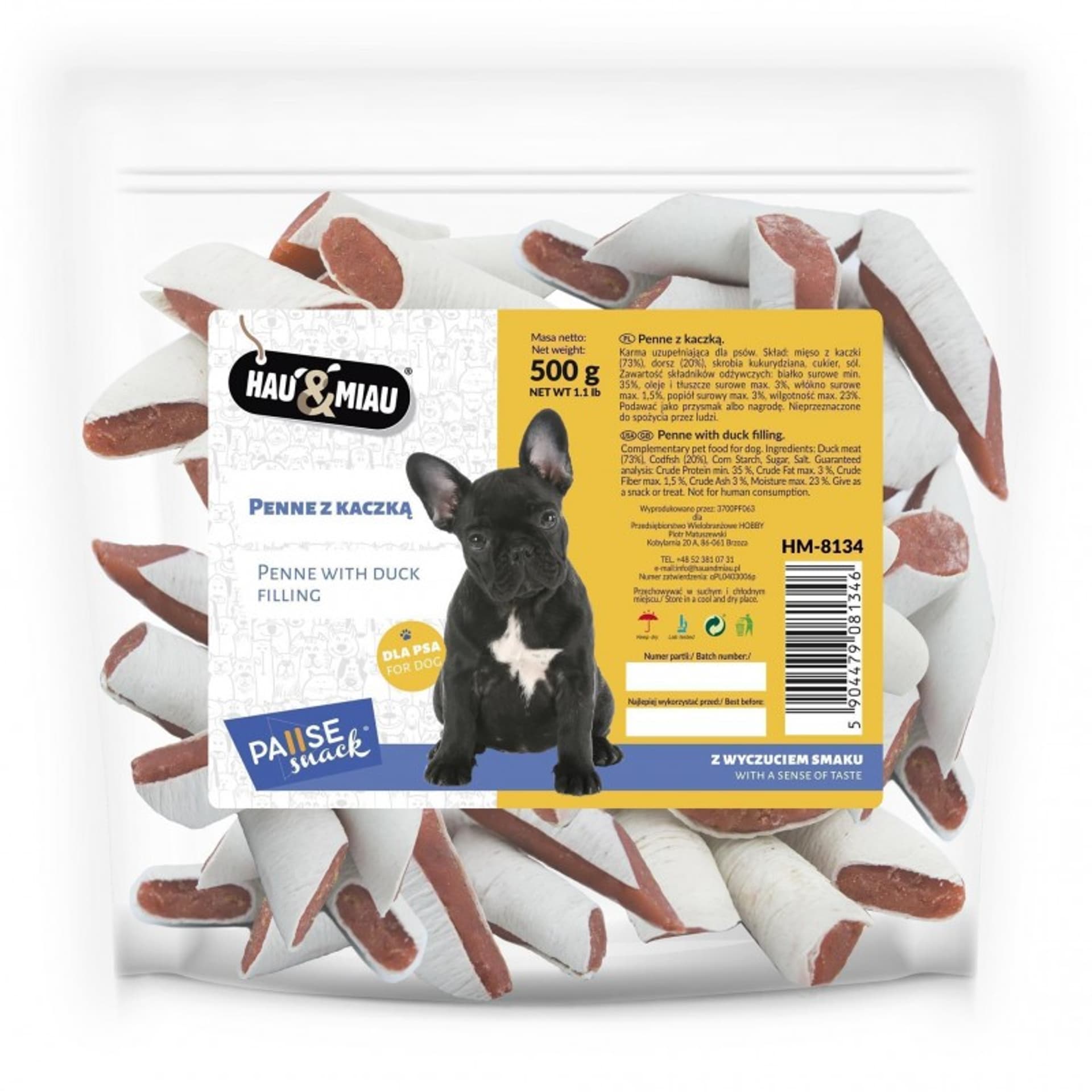 

HAU&MIAU Pausesnack przysmak dla psa, penne z kaczką 500g [HM-8134]