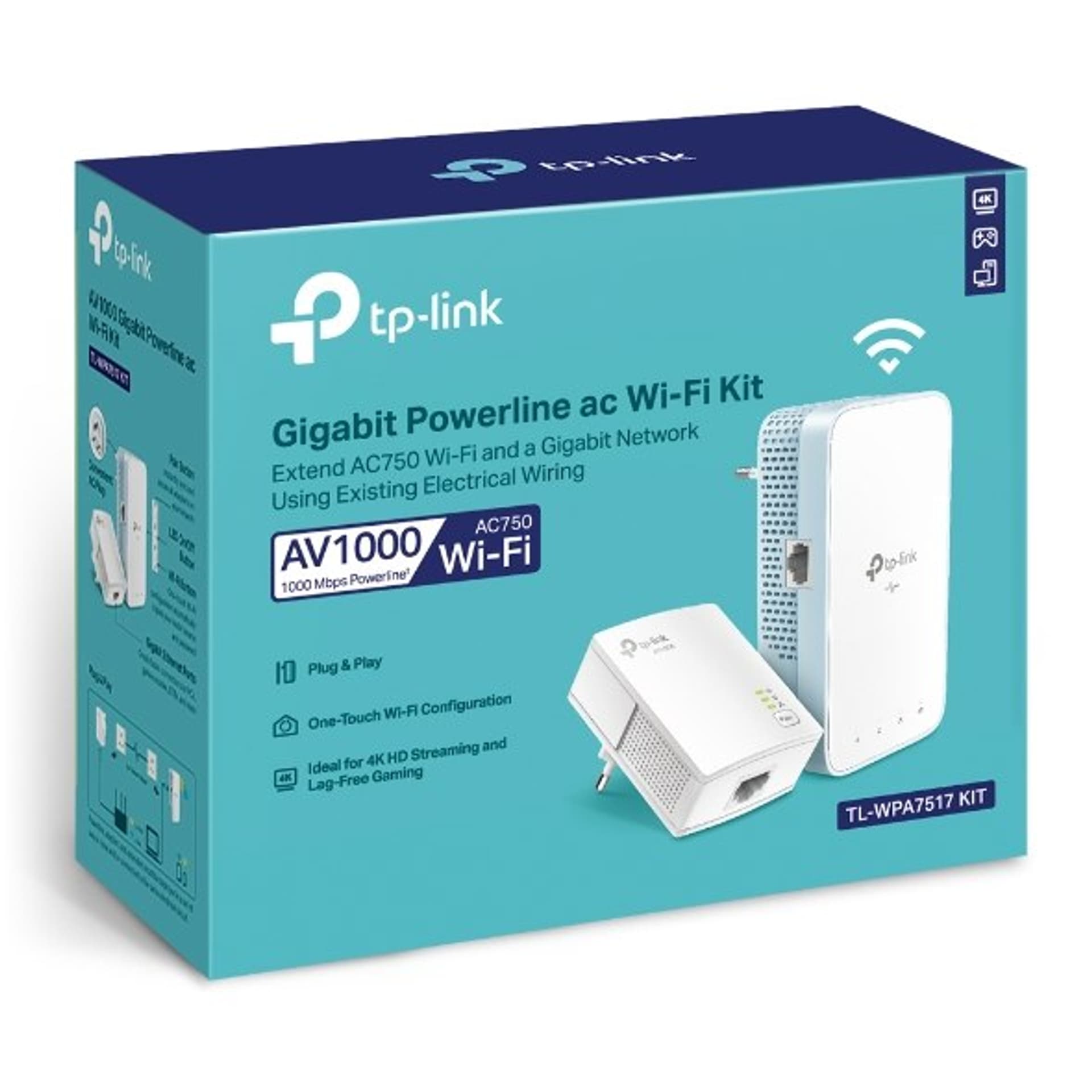 

TP-Link TL-WPA7517 KIT Powerline Kit 1x10/100/1000 port, 2.4GHz&5GHz, 1000Mbps, Wall Plugged TP-LINK Gigabit Powerline Kit TL-WP