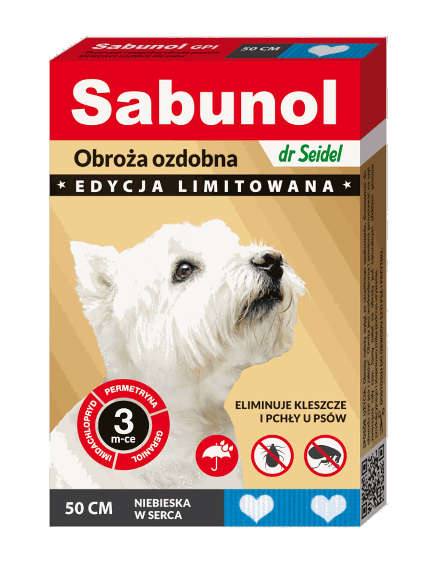 

SABUNOL GPI obroża ozdobna niebieska w serca przeciw kleszczom i pchłom dla psów 50cm