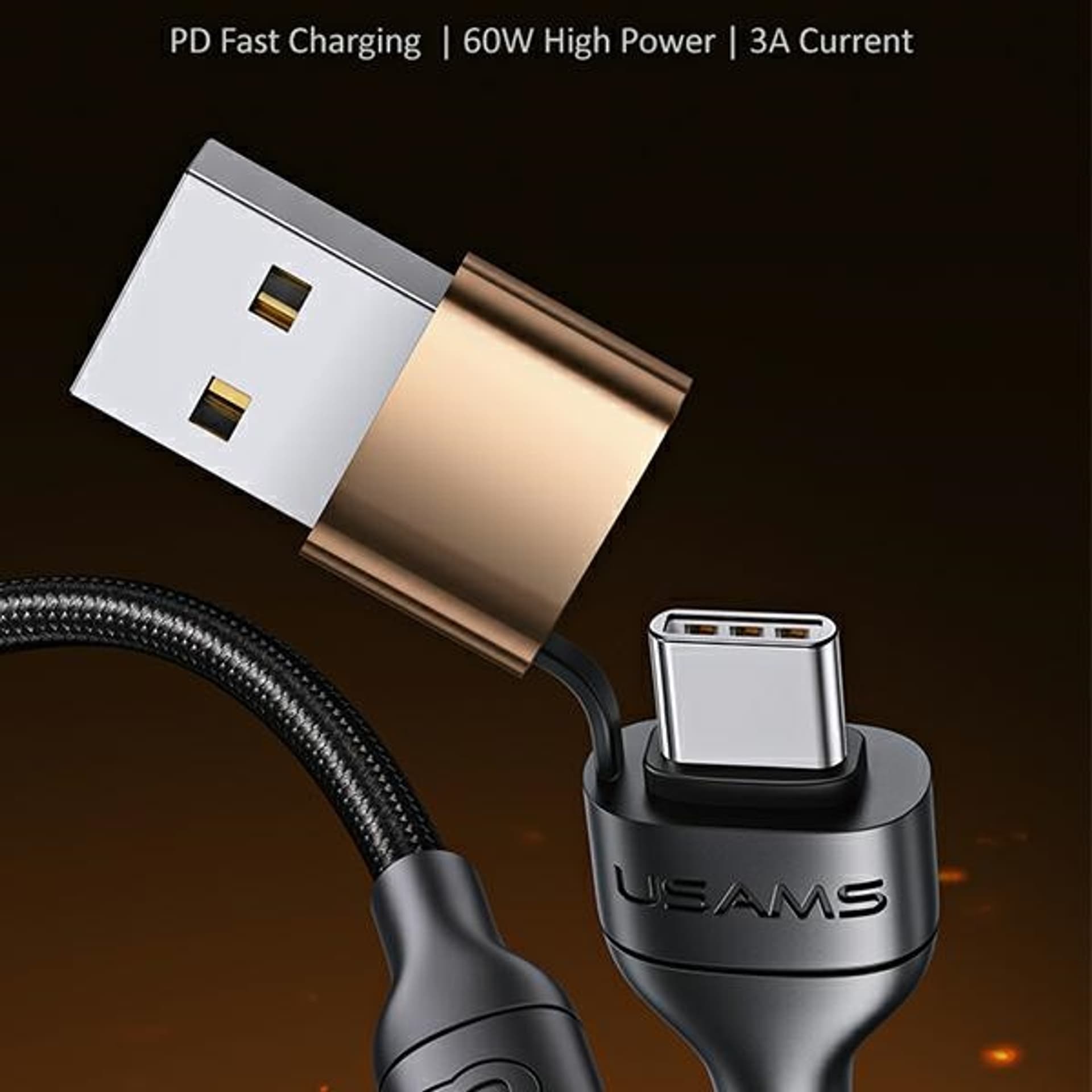 

USAMS Kabel pleciony U62 2xUSB-C/USB-A /lightning 1,2m PD Fast Charge czarny/black SJ483USB01 (US-SJ483)