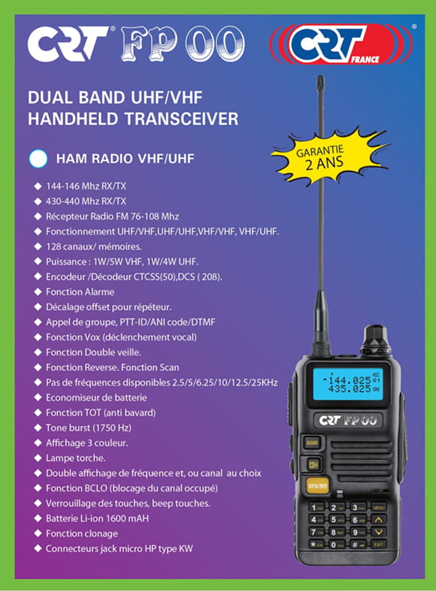 Radiotelefon VHF UHF CRT-FP-00 dual band