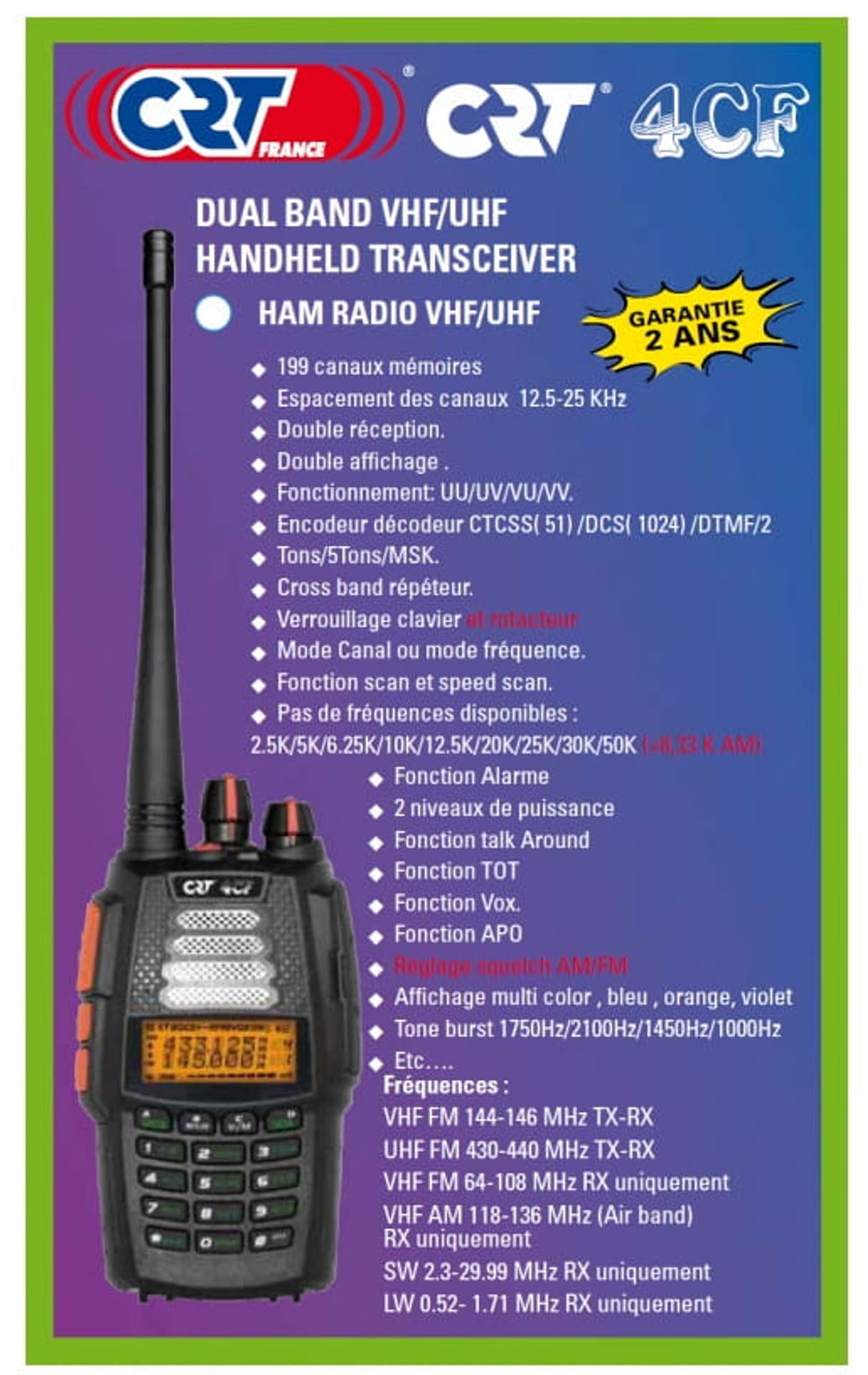 

Radio CRT 4 CF V2 Duoband VHF/UHF, AIR, CB, FM