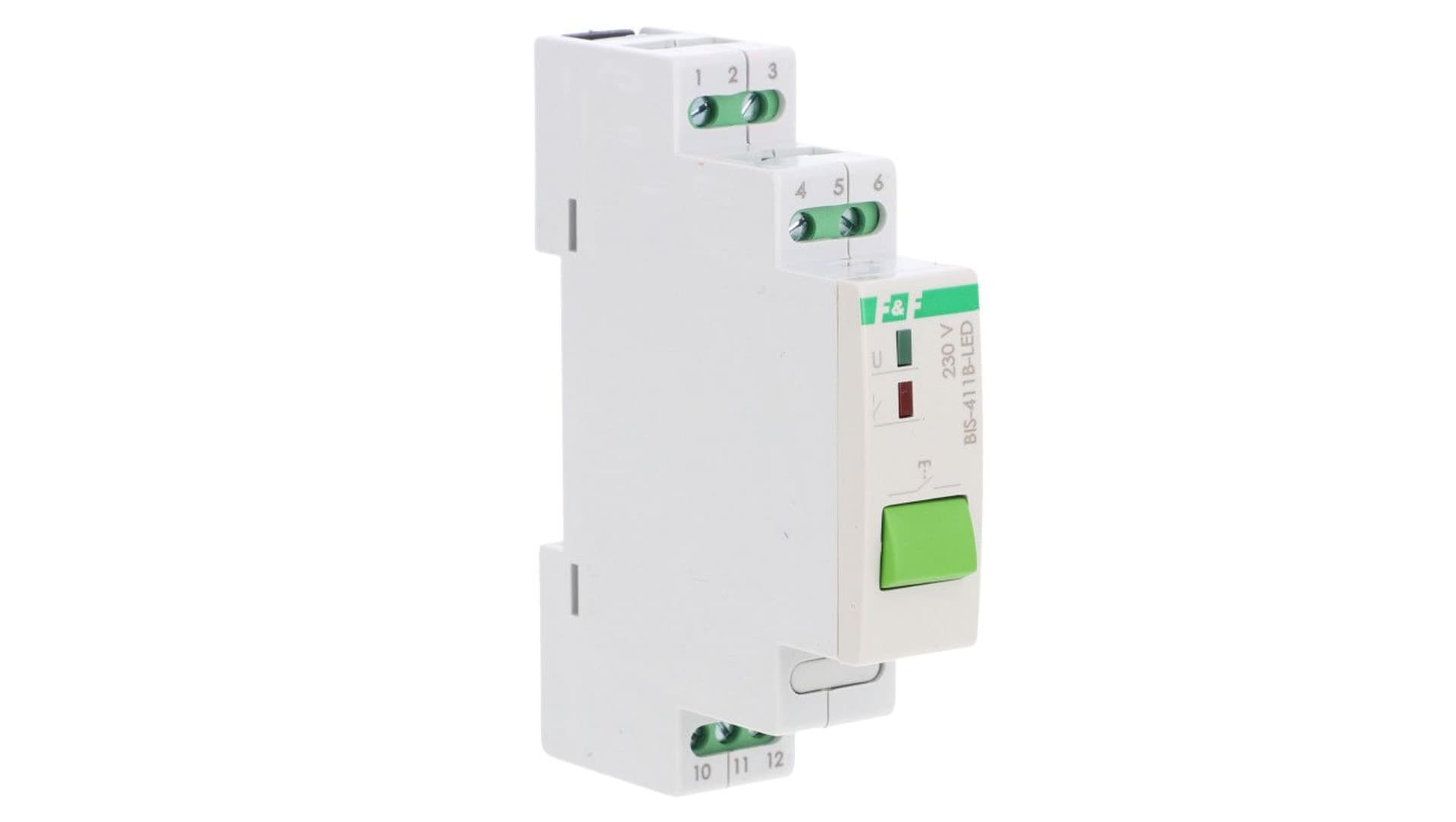 

Przekaźnik bistabilny z przyciskiem do sterowania ręcznego na szynę DIN z przekaźnikiem inrush 160A/20ms BIS-411B-LED