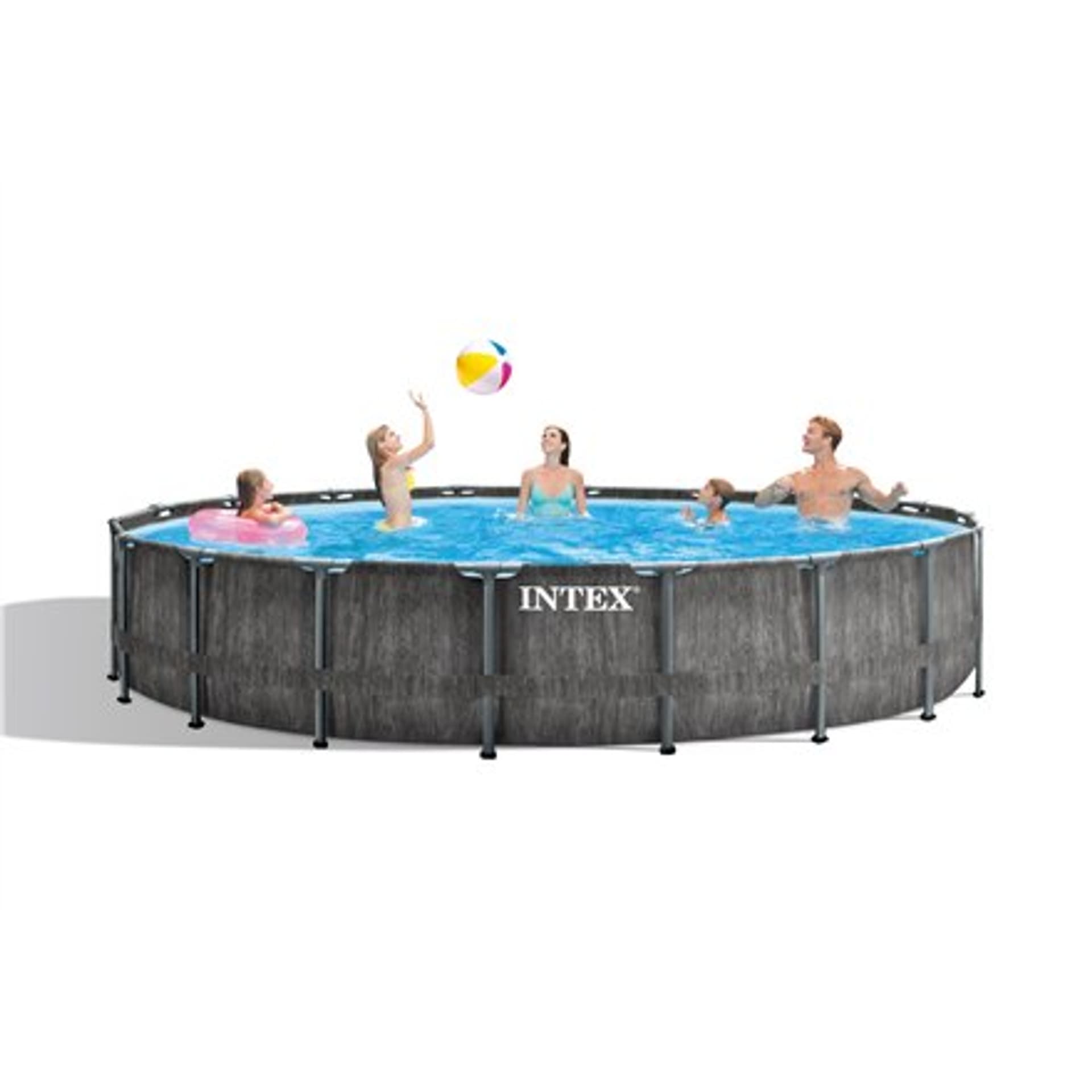 

Intex Greywood Prism Frame Premium Pool Set with Filter Pump, Safety Ladder, Ground Cloth, Cover Dark Grey, 549x122 cm