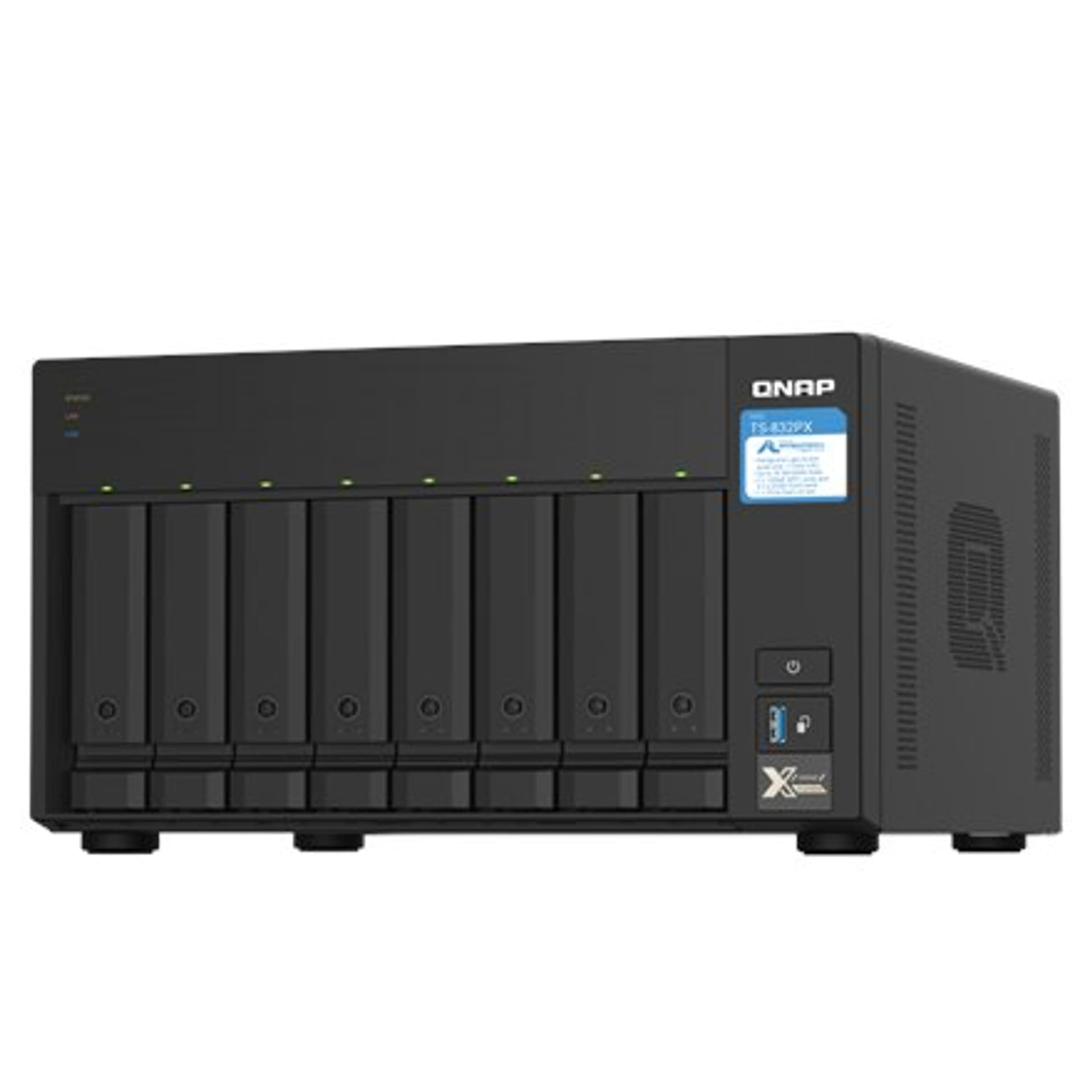 

QNAP 8-Bay QTS NAS TS-832PX-4G Up to 8 HDD/SSD Hot-Swap, AL324 ARM Cortex-A57 Quad-Core, Processor frequency 1.7 GHz, 4 GB, DDR4