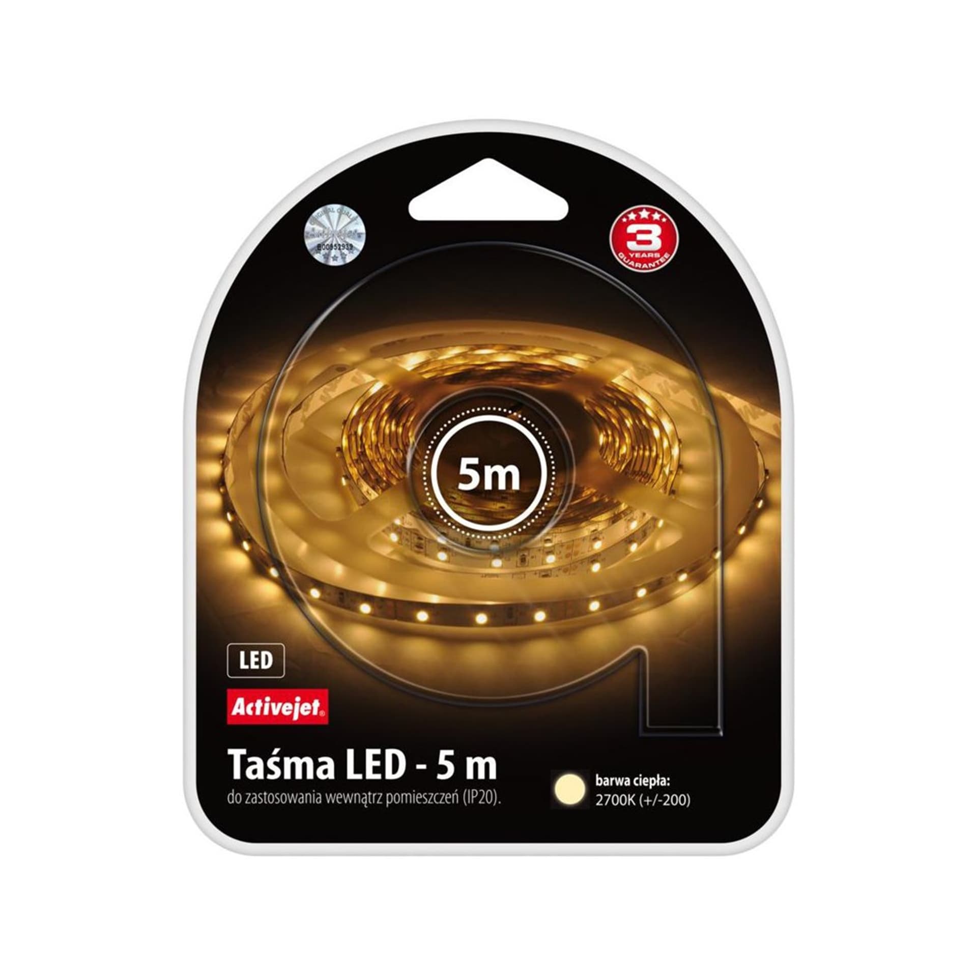 

Taśma LED Activejet AJE-LED STRIPE 2700K IP20 (165 lm; Biały ciepły; 5m; 4.8 W; IP20)