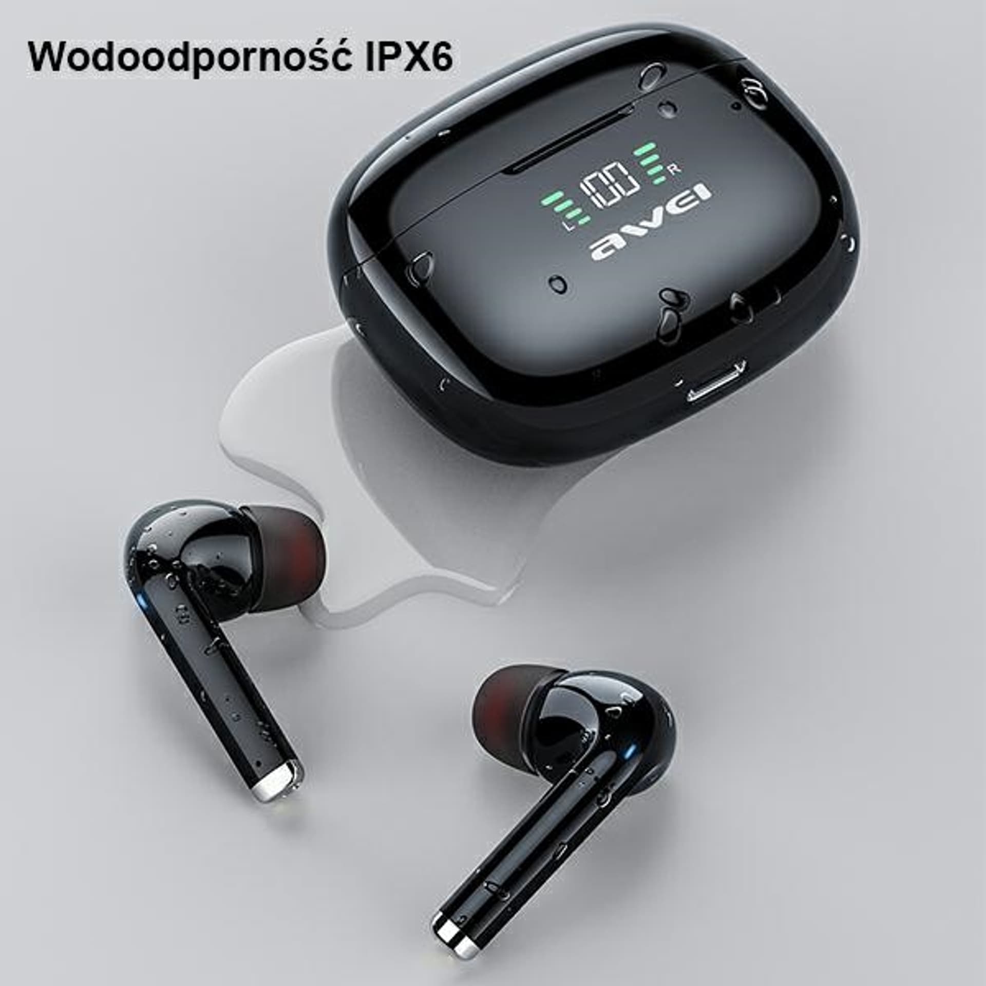 

AWEI słuchawki sportowe Bluetooth 5.2 TA8 TWS + stacja dokująca czarny/black