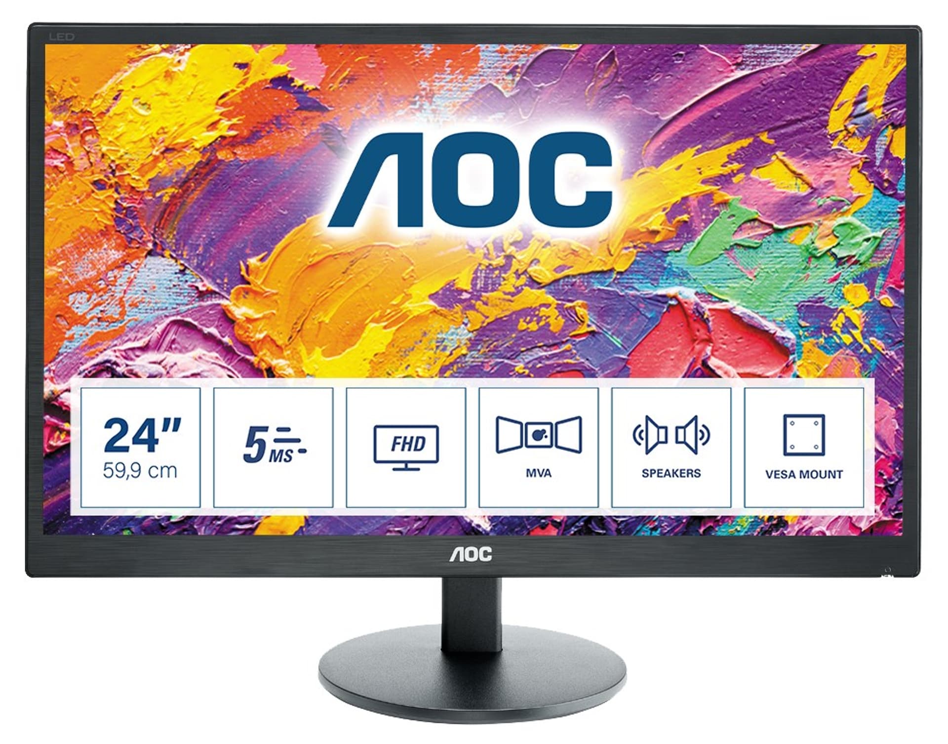 

AOC M2470SWH 23.6 ", VA, Full HD, 1920 x 1080 pixels, 16:9, 1 ms, 250 cd/m², Black, D-Sub, 2 x HDMI, Audio