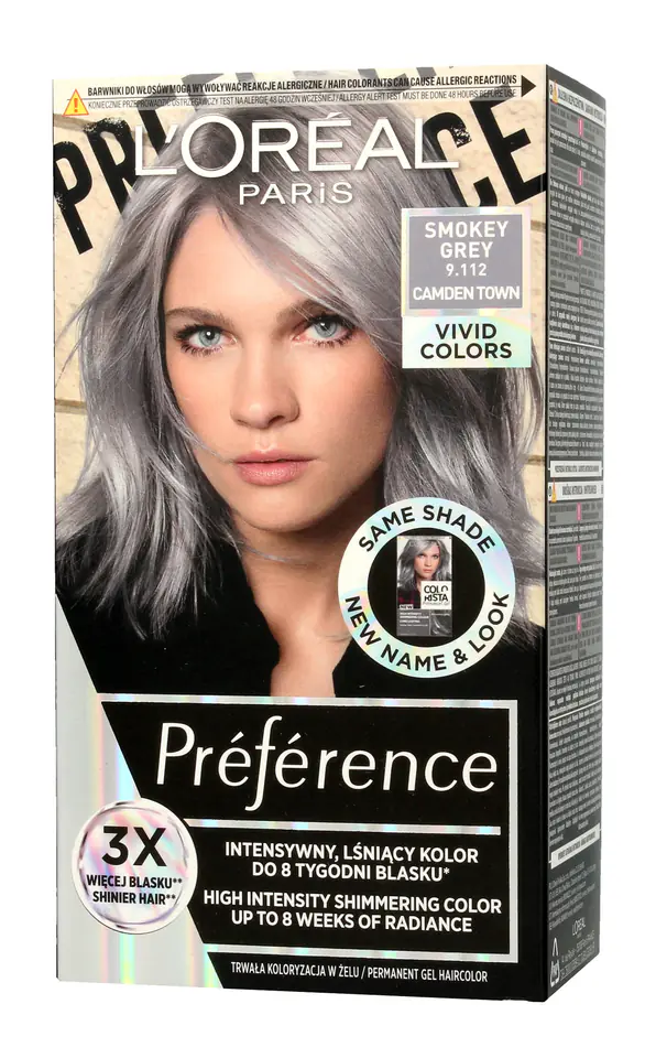 Loreal Preference Vivid Colors Hair Dye 9.112 Smokey Grey Camden Town) 1op