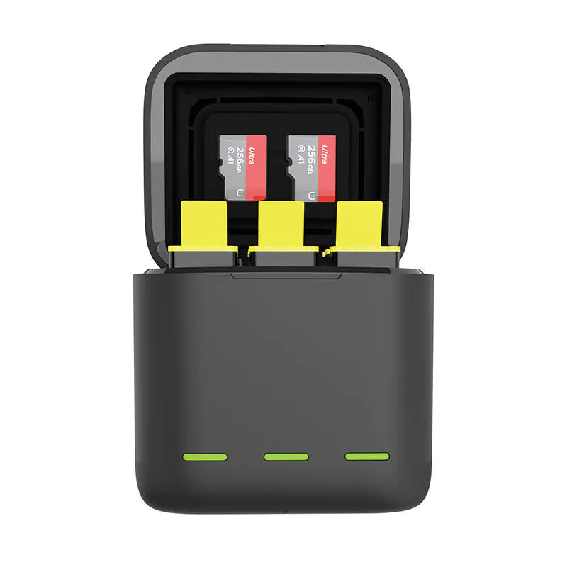 TELESIN AllinBox – Caricabatterie Triplo Per GoPro Hero 9/10/11 Con 3 Batterie E Lettore SD