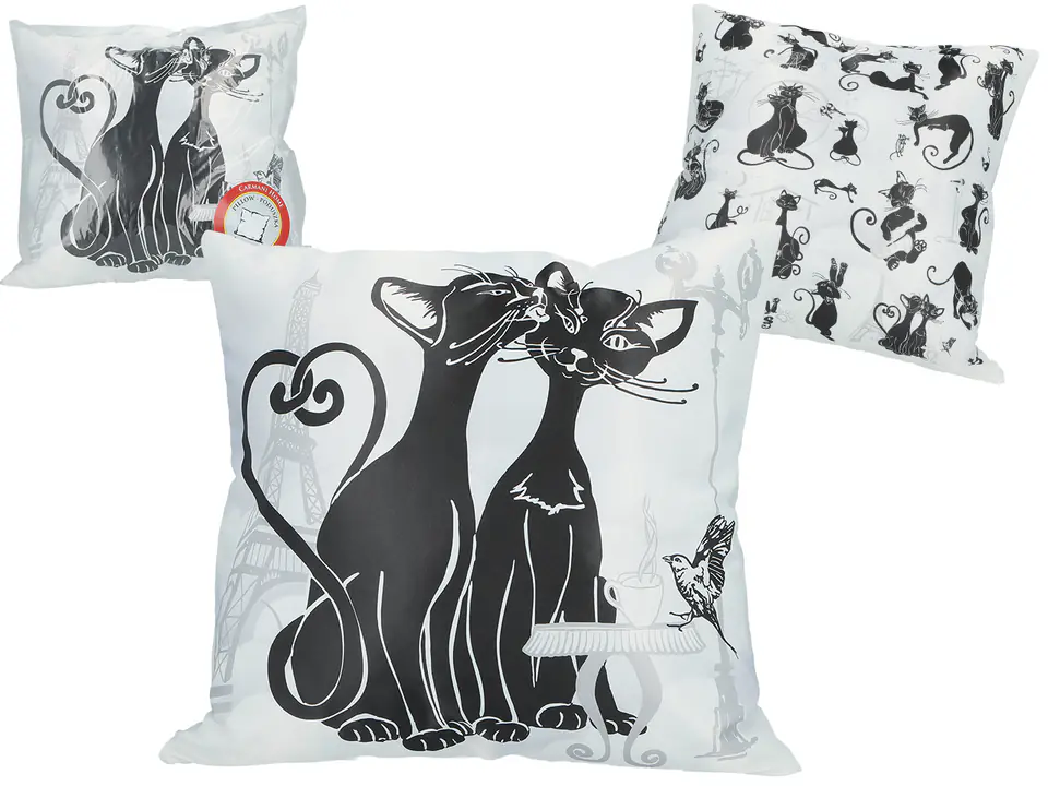 ⁨Pillow with filling/zipper - Cat world, Cats in Paris (white background) (CARMANI)⁩ at Wasserman.eu