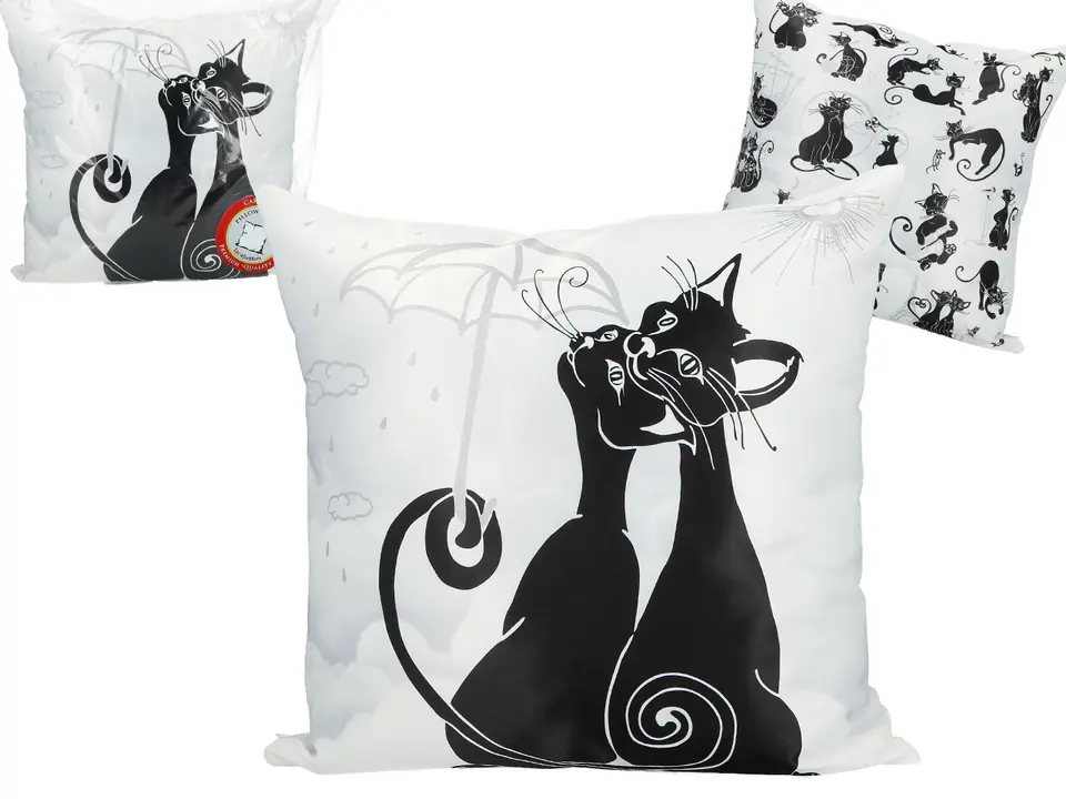 ⁨Pillow with filling/zipper - Cat world, Cats under an umbrella (white background) (CARMANI)⁩ at Wasserman.eu