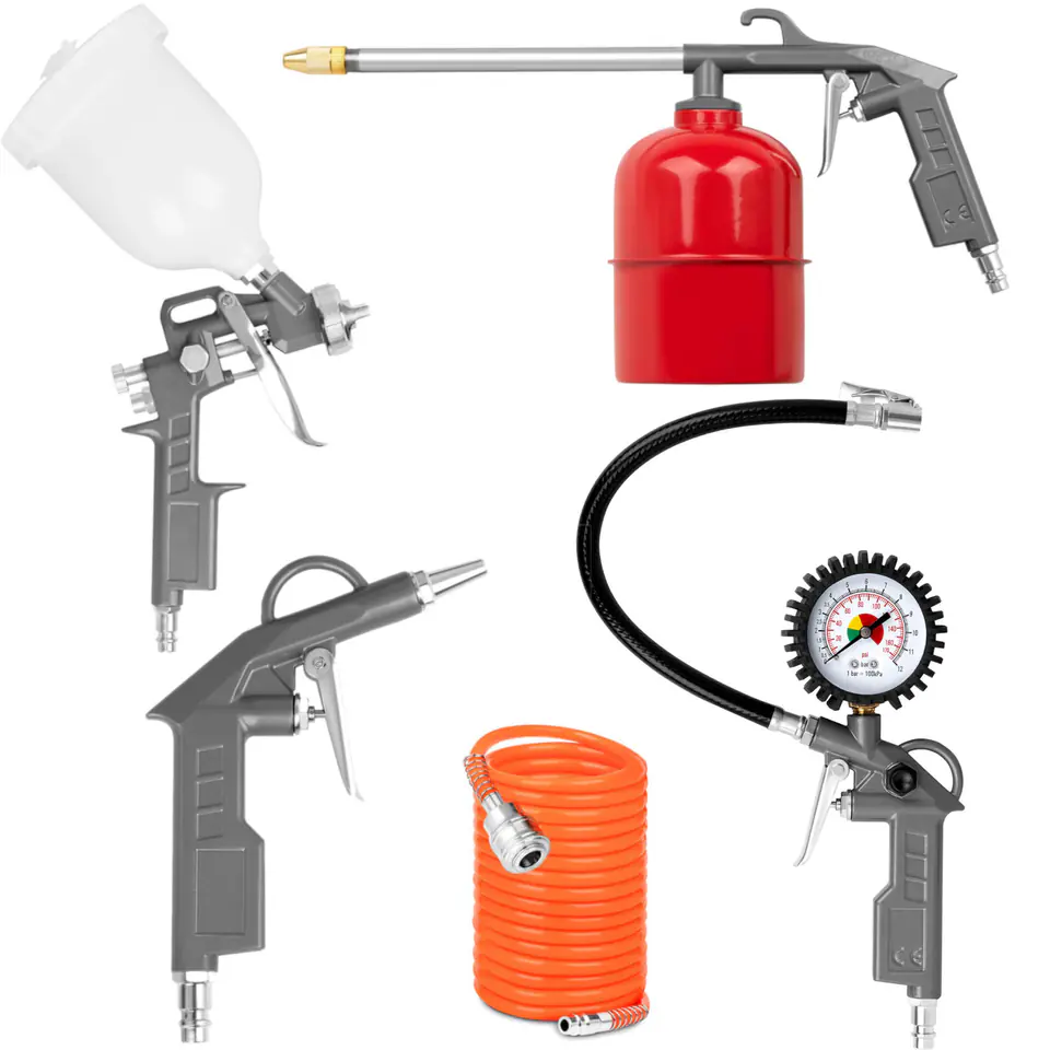 ⁨Pneumatic tools spray gun tire pump spiral hose SET 5 pcs.⁩ at Wasserman.eu