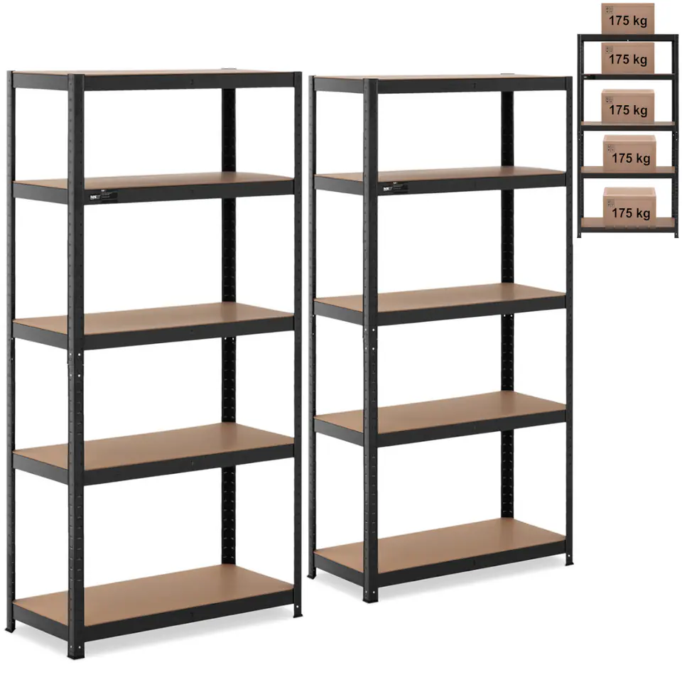 ⁨Metal storage rack 5 shelves 875 kg 90 x 40 x 180 cm gray blue 2 pcs.⁩ at Wasserman.eu