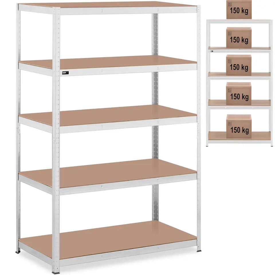 ⁨Metal storage rack 5 shelves 750 kg 120 x 60 x 180 cm grey⁩ at Wasserman.eu